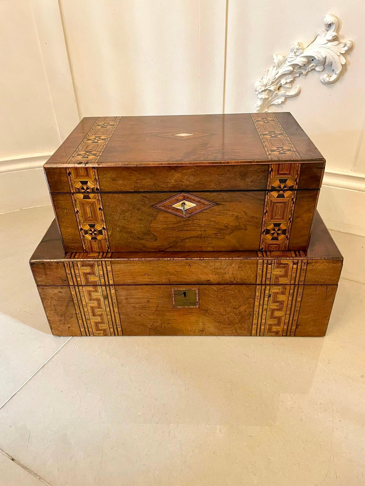 English Large Quality Antique Victorian Burr Walnut Tunbridge Ware Inlay Writing Box 