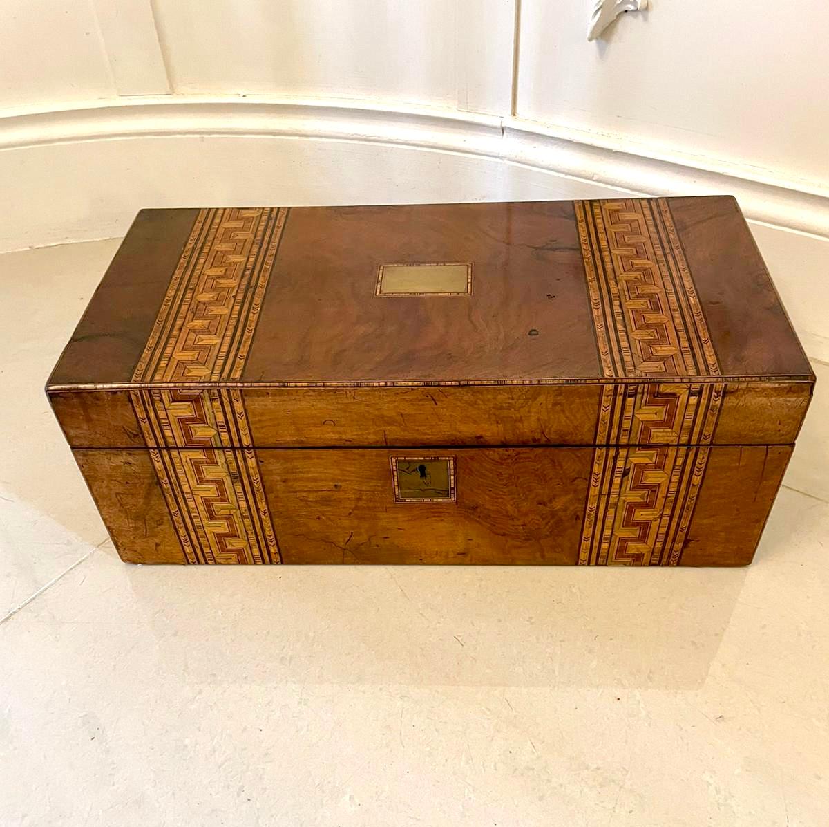 Large Quality Antique Victorian Burr Walnut Tunbridge Ware Inlay Writing Box  9