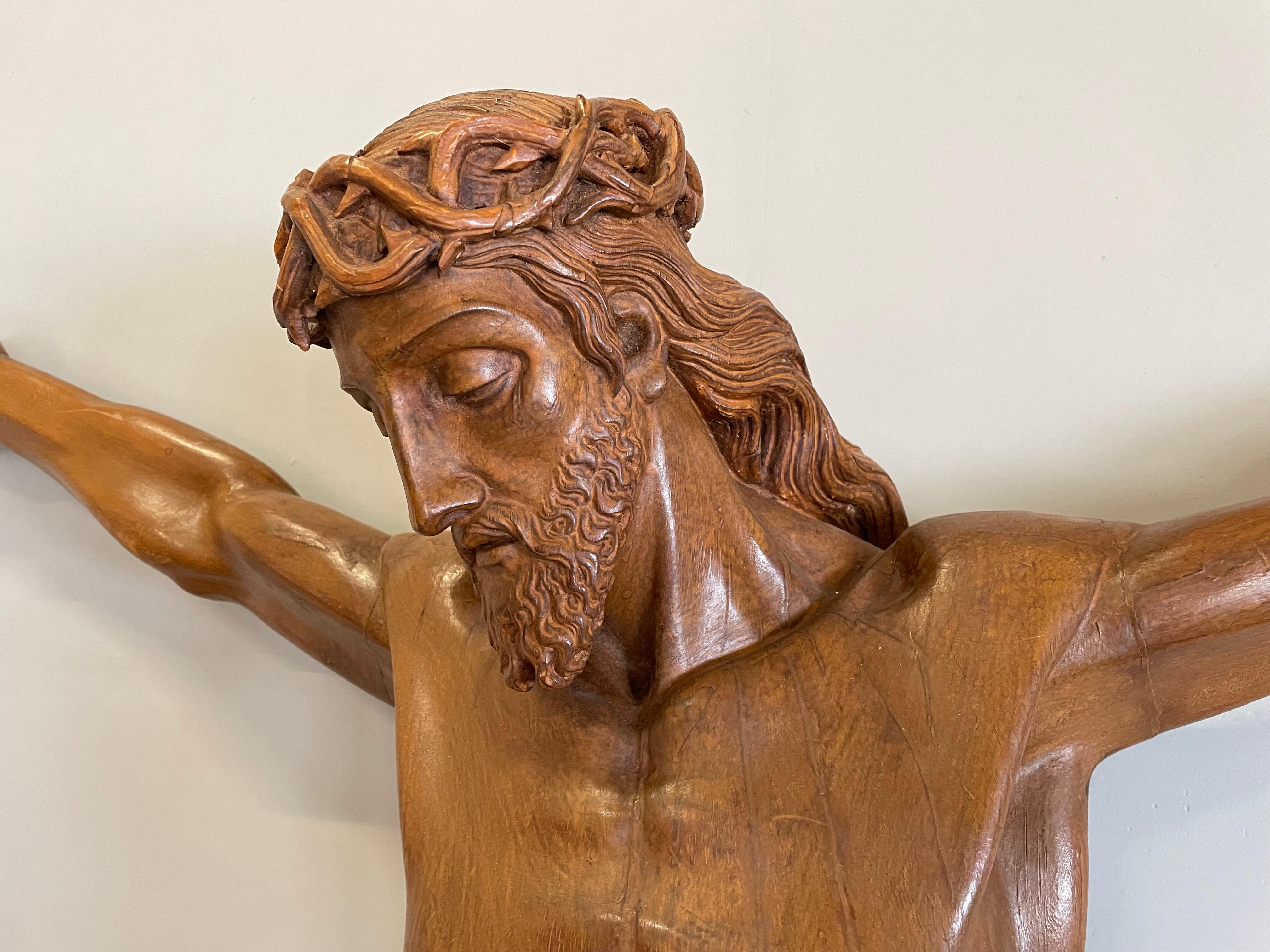 Large & Quality Carved Antique Wooden Corpus of Jesus Christ for Wall Mounting 6