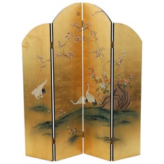 large quality Chinoiserie black lacquer and gilded dressing screen room divider