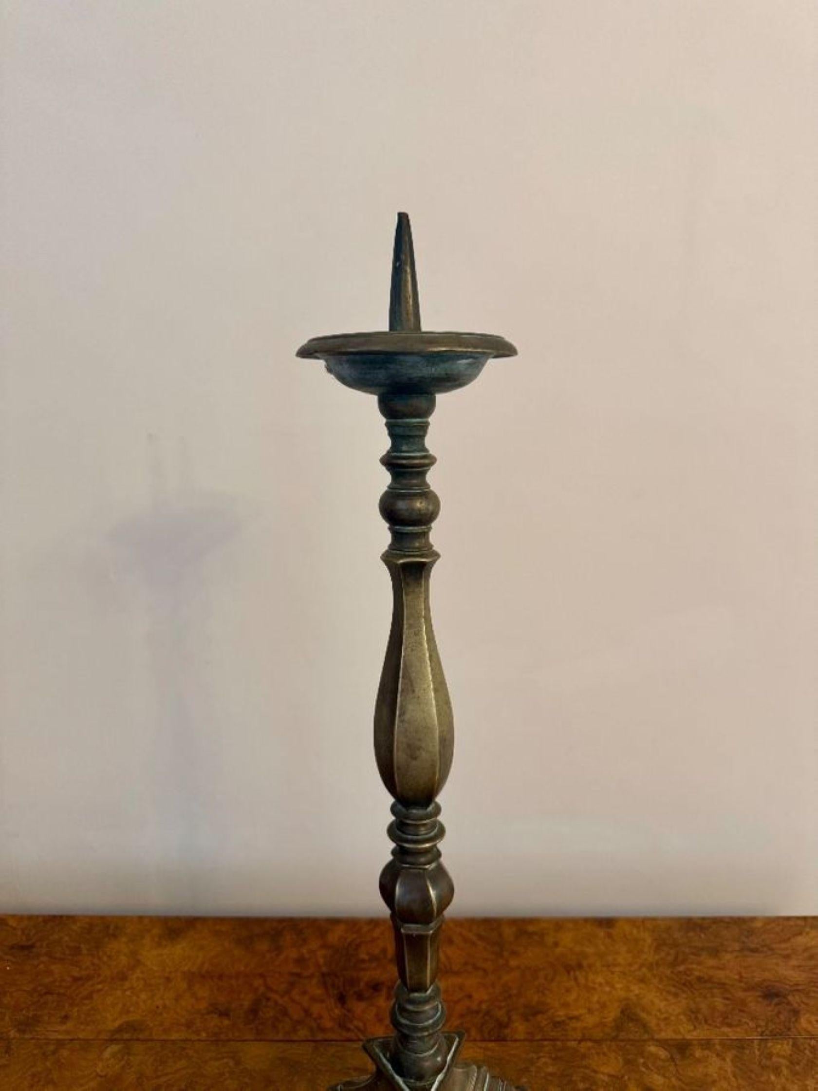 Large quality pair of antique Regency brass pricket candlesticks (Messing) im Angebot
