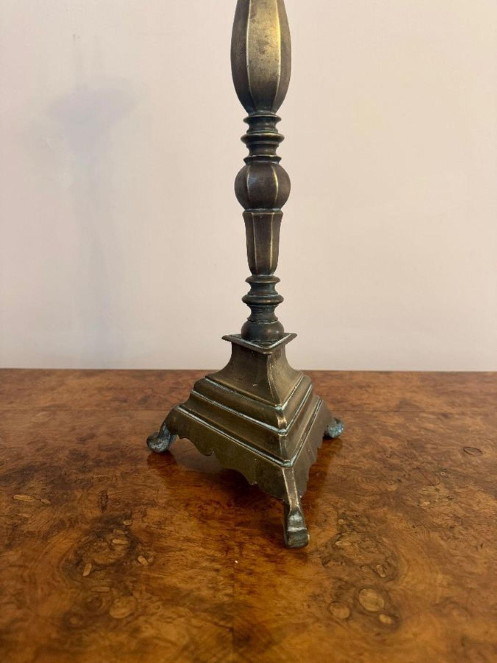 Large quality pair of antique Regency brass pricket candlesticks im Angebot 1