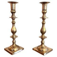Large quality pair of brass antique candlesticks