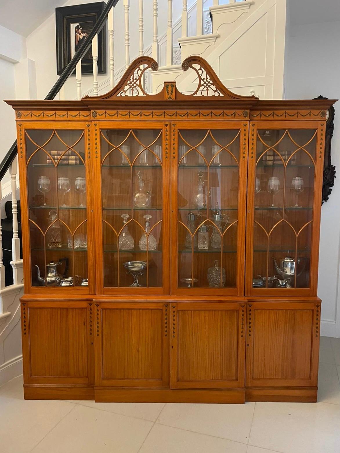 Large Quality Satinwood Astral Glazed Breakfront Display Cabinet In Good Condition For Sale In Suffolk, GB