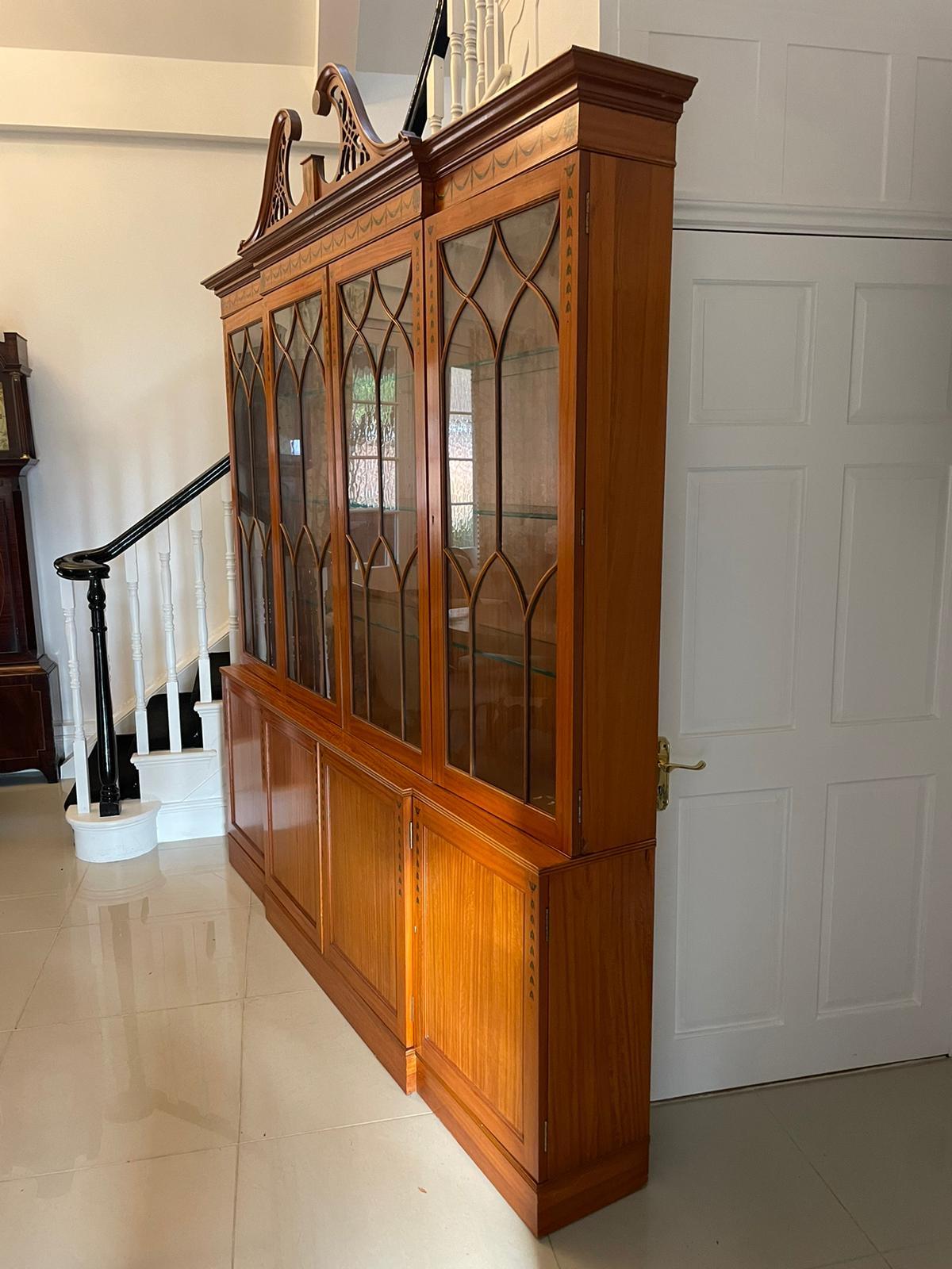 20th Century Large Quality Satinwood Astral Glazed Breakfront Display Cabinet For Sale