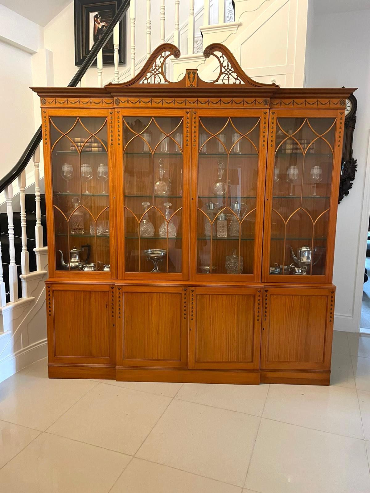 Large Quality Satinwood Astral Glazed Breakfront Display Cabinet For Sale 1