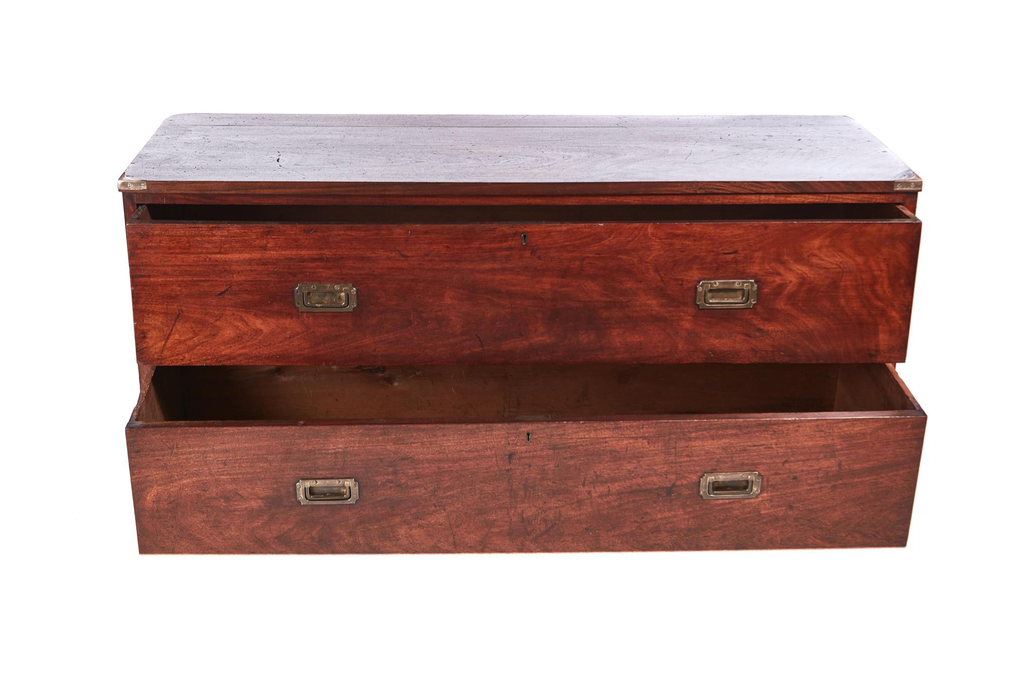 Large Quality Victorian Mahogany Military Chest 2