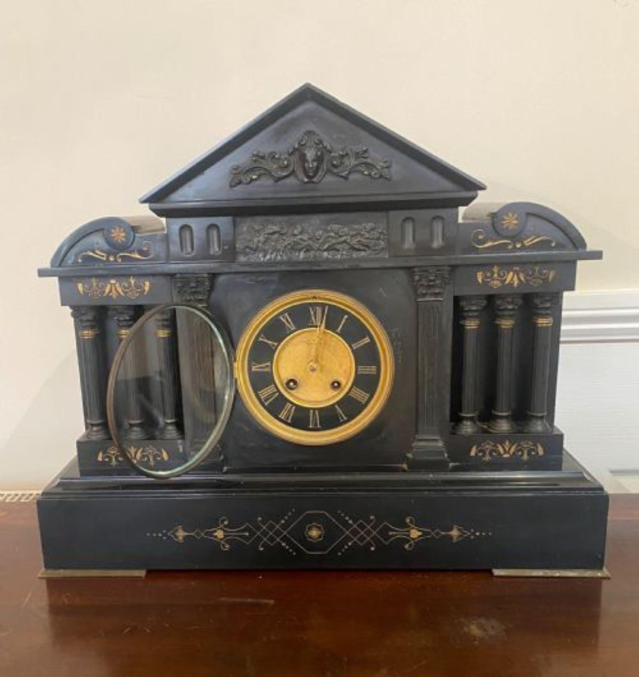 Brass Large Quality Victorian Marble Mantle Clock For Sale
