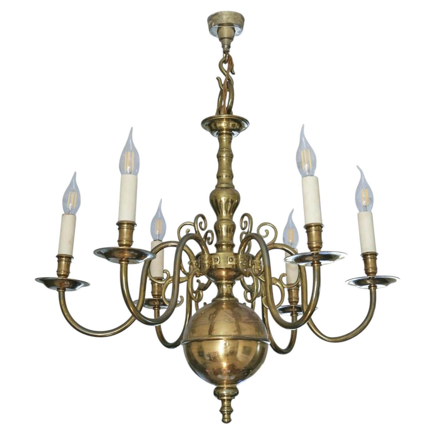 Grande lampadario di qualità in ottone ormolu retrò d'epoca - 6 bracci / luci