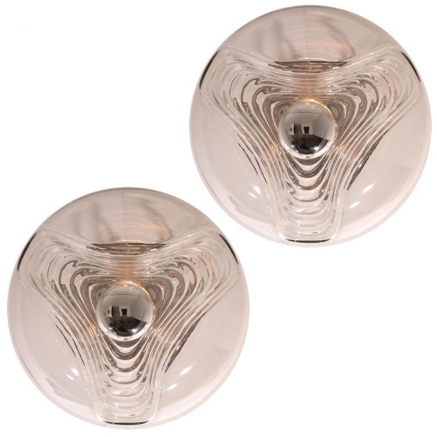 Large Quantity Koch & Lowy Clear Glass Wall Sconces or Lights by Peill Putzler For Sale 1