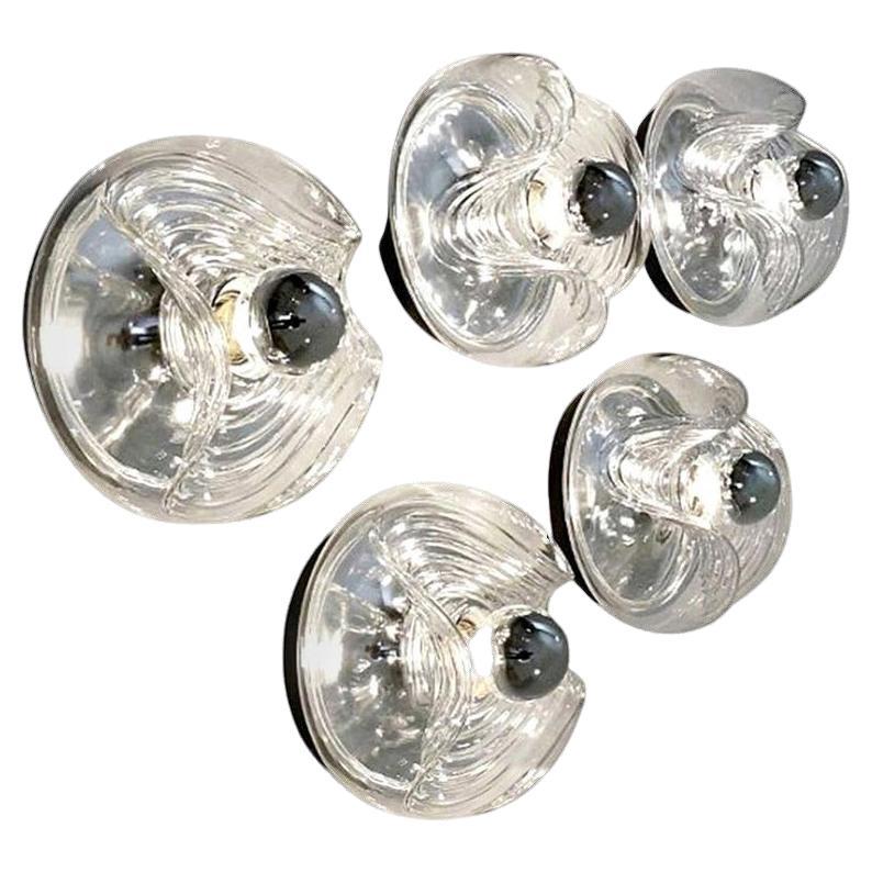 Large Quantity Koch & Lowy Clear Glass Wall Sconces or Lights by Peill Putzler For Sale