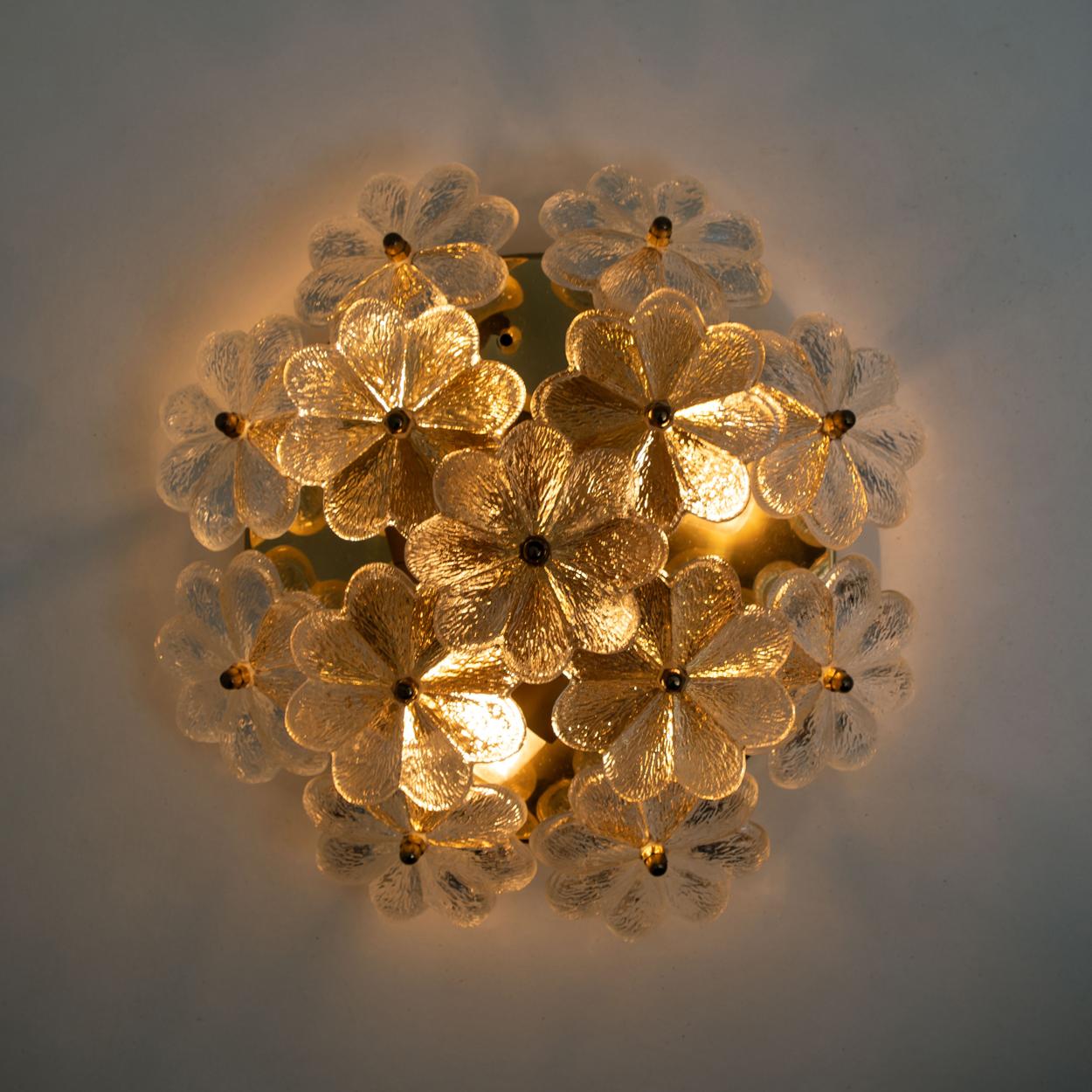 Large Quantity of Glass and Brass Floral Wall Lights from Ernst Palme, 1970s For Sale 9