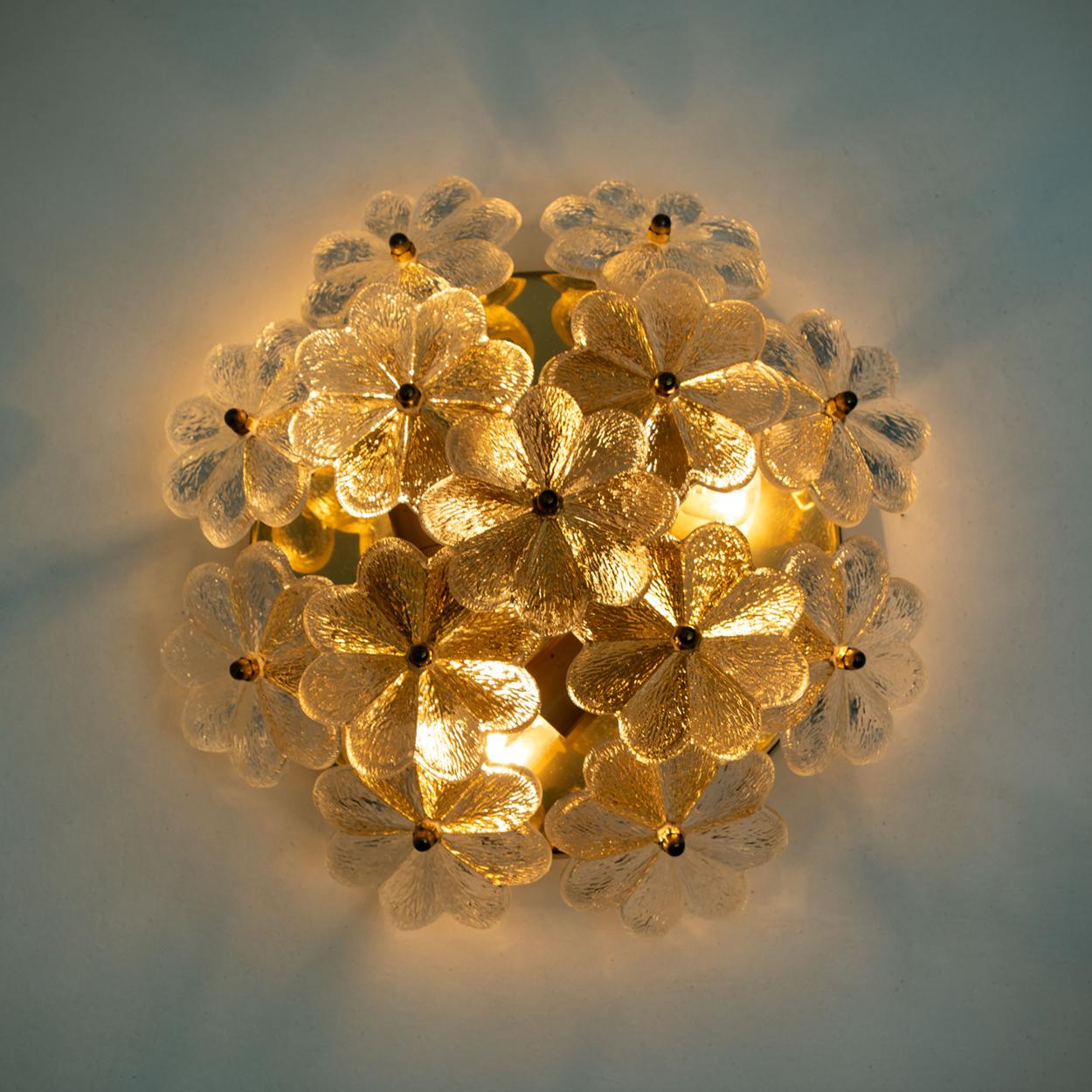 Large Quantity of Glass and Brass Floral Wall Lights from Ernst Palme, 1970s For Sale 10