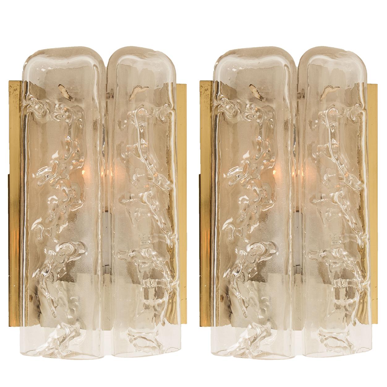Large Quantity of Structured Blown Glass and Brass Wall Sconces by Doria, 1960 For Sale 9