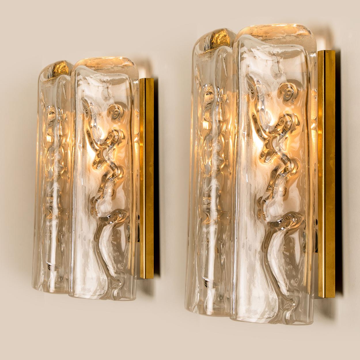 Painted Large Quantity of Structured Blown Glass and Brass Wall Sconces by Doria, 1960 For Sale