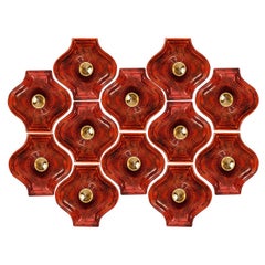 Large Quantity Red Ceramic Wall Lights, 1960