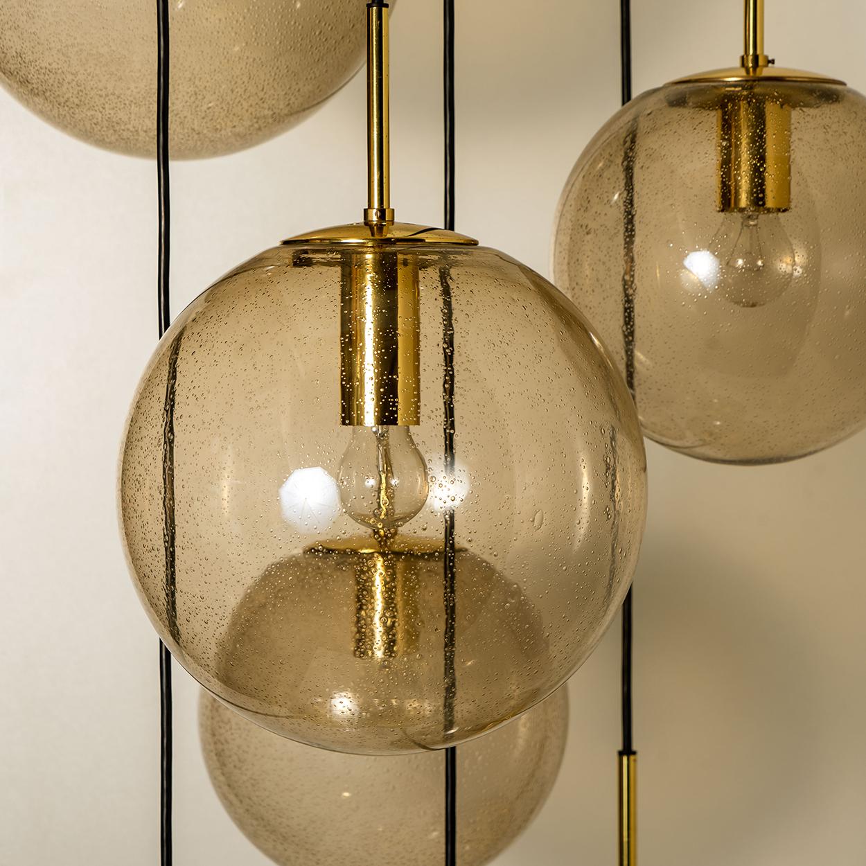 Mid-Century Modern Large Quantity Smoked Blown Globes by Glashütte Limburg, Four Sizes For Sale