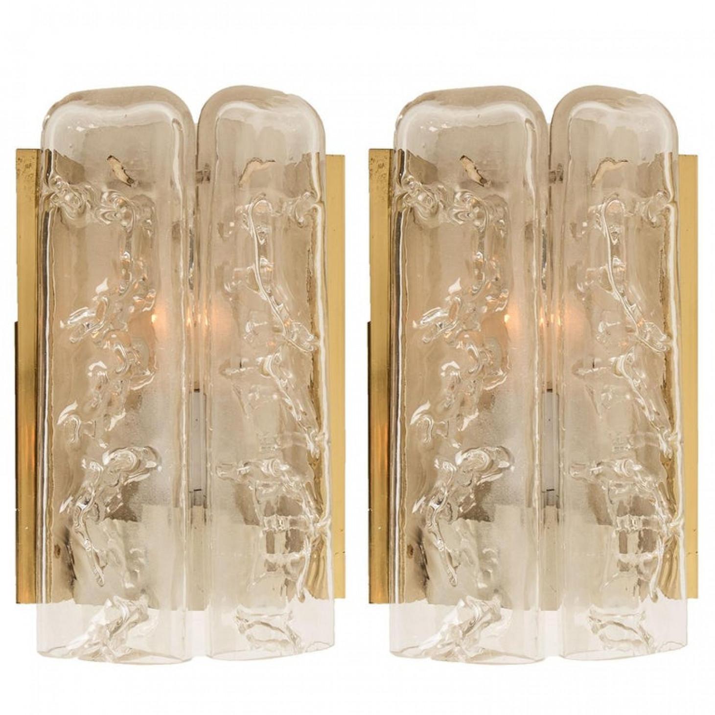 Large Quanty of Structured Blown Glass and Brass Wall Sconces by Doria, 1960 For Sale 6