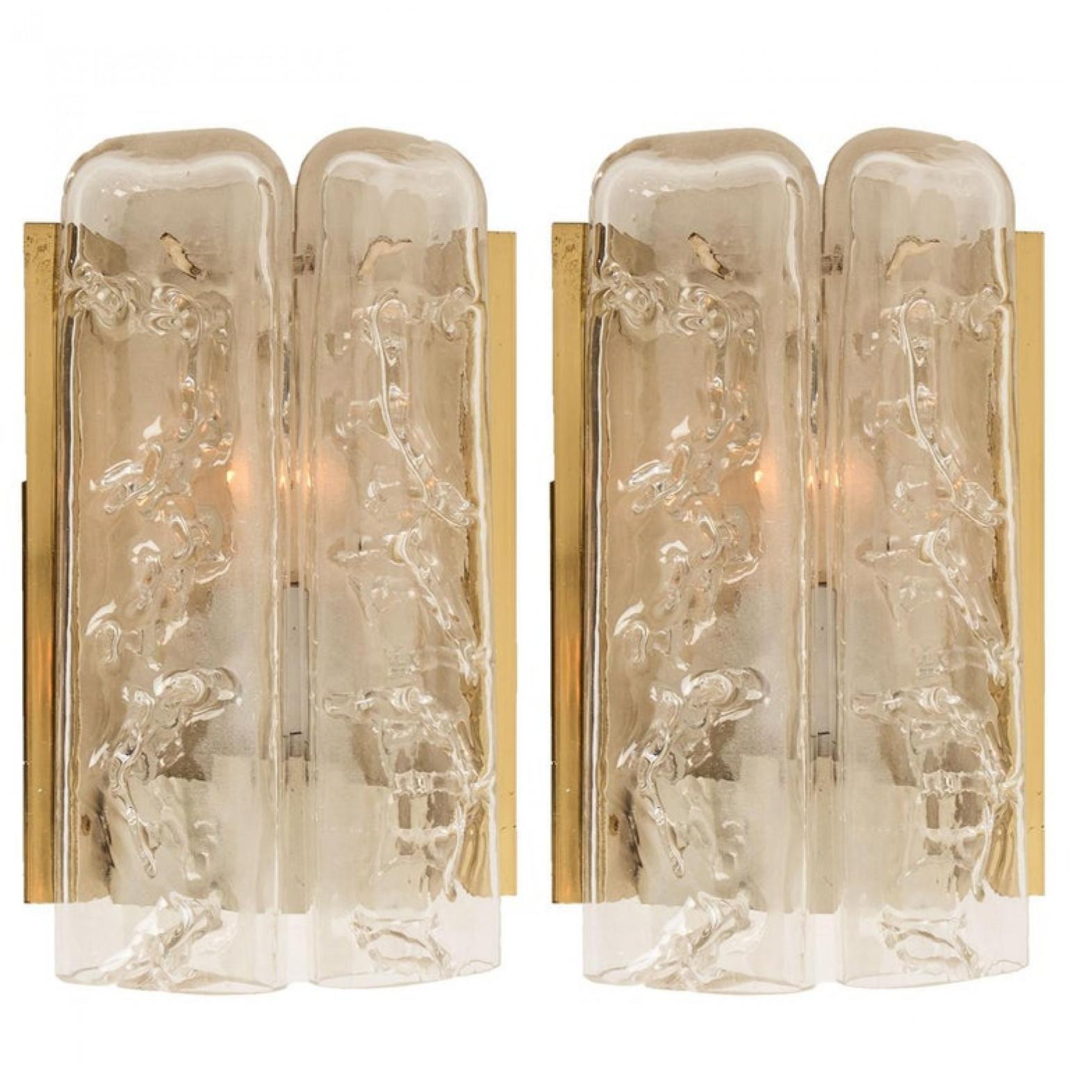 Large Quanty of Structured Blown Glass and Brass Wall Sconces by Doria, 1960 For Sale 10