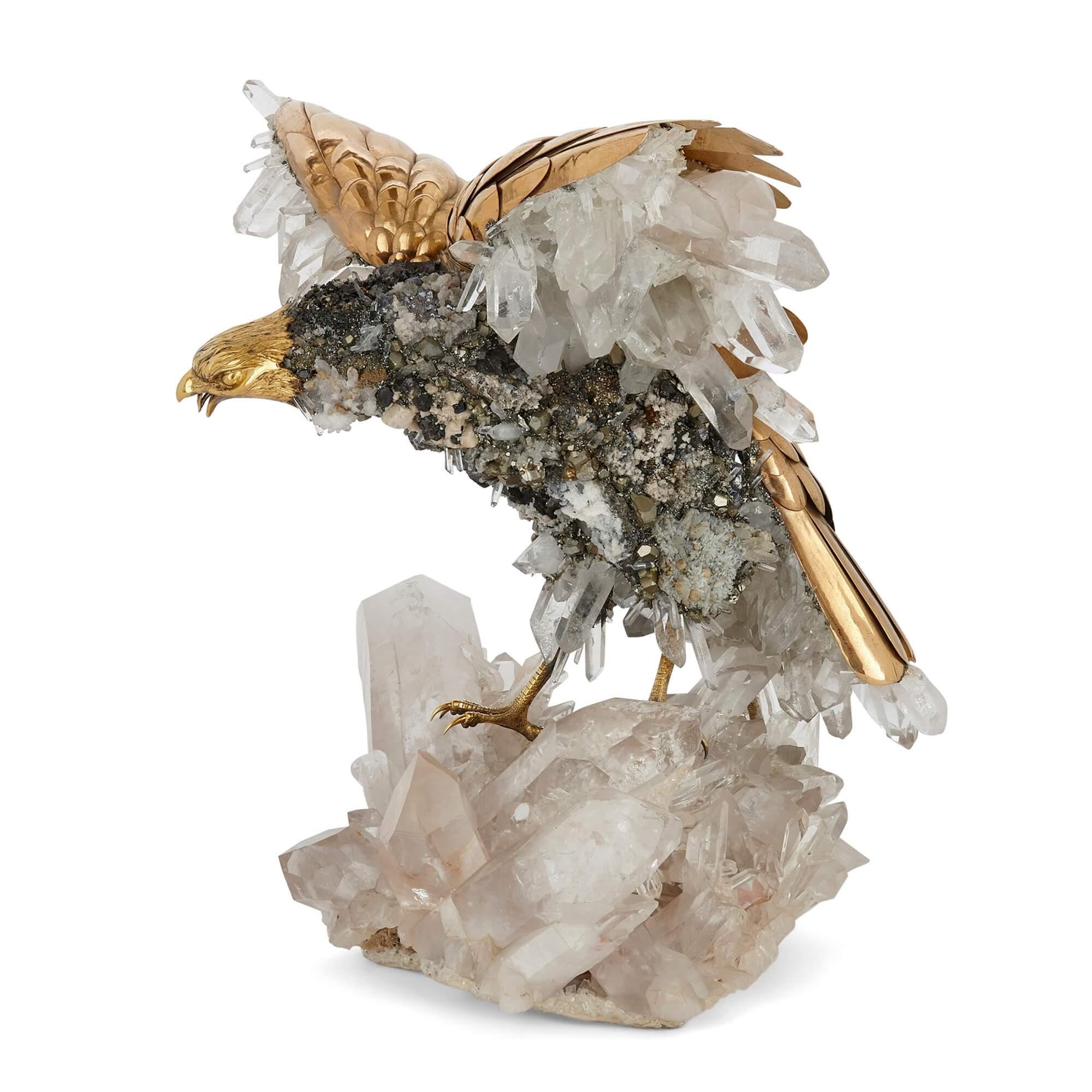 Carved Large Quartz Crystal and Vermeil Bird Model by Asprey For Sale