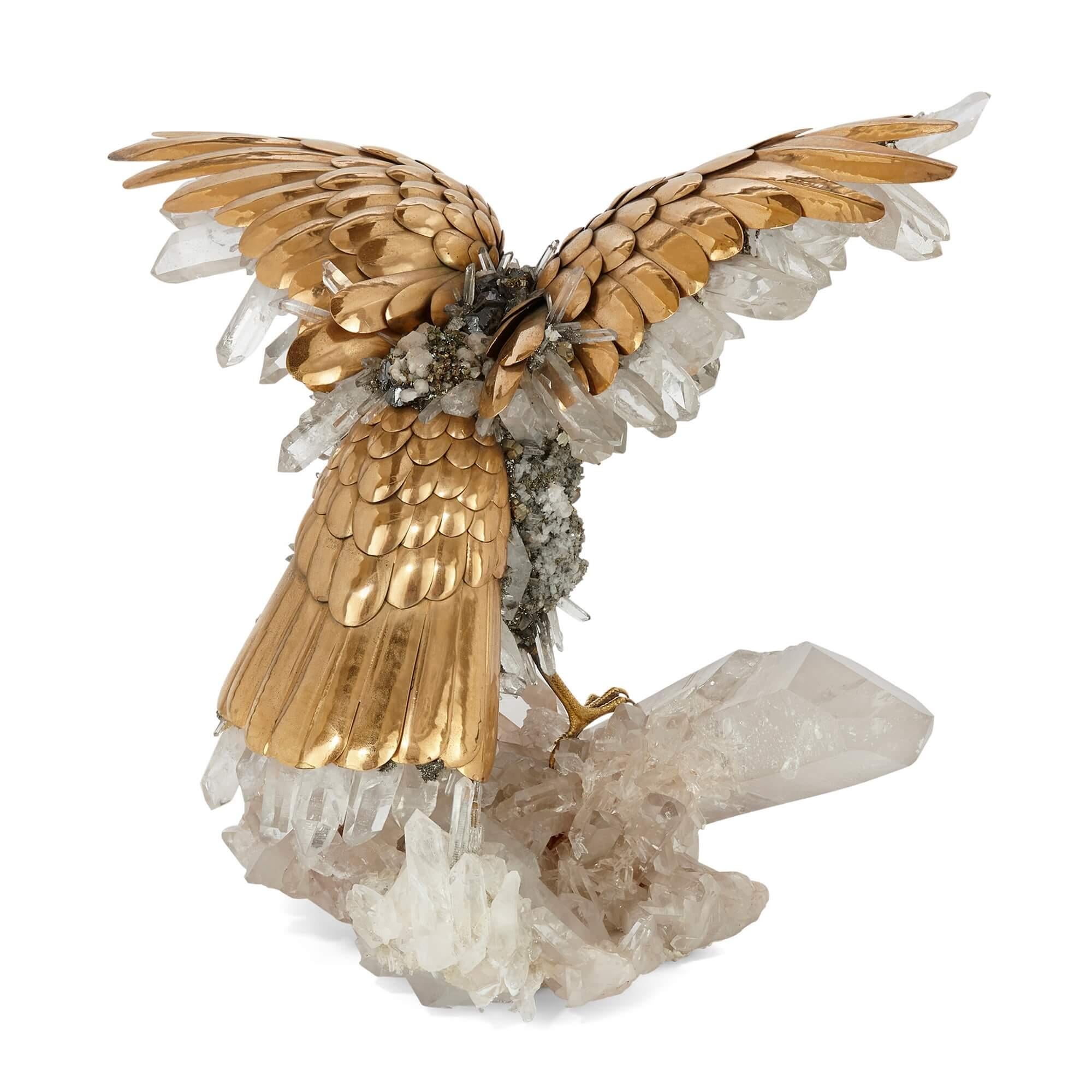 Large Quartz Crystal and Vermeil Bird Model by Asprey In Good Condition For Sale In London, GB