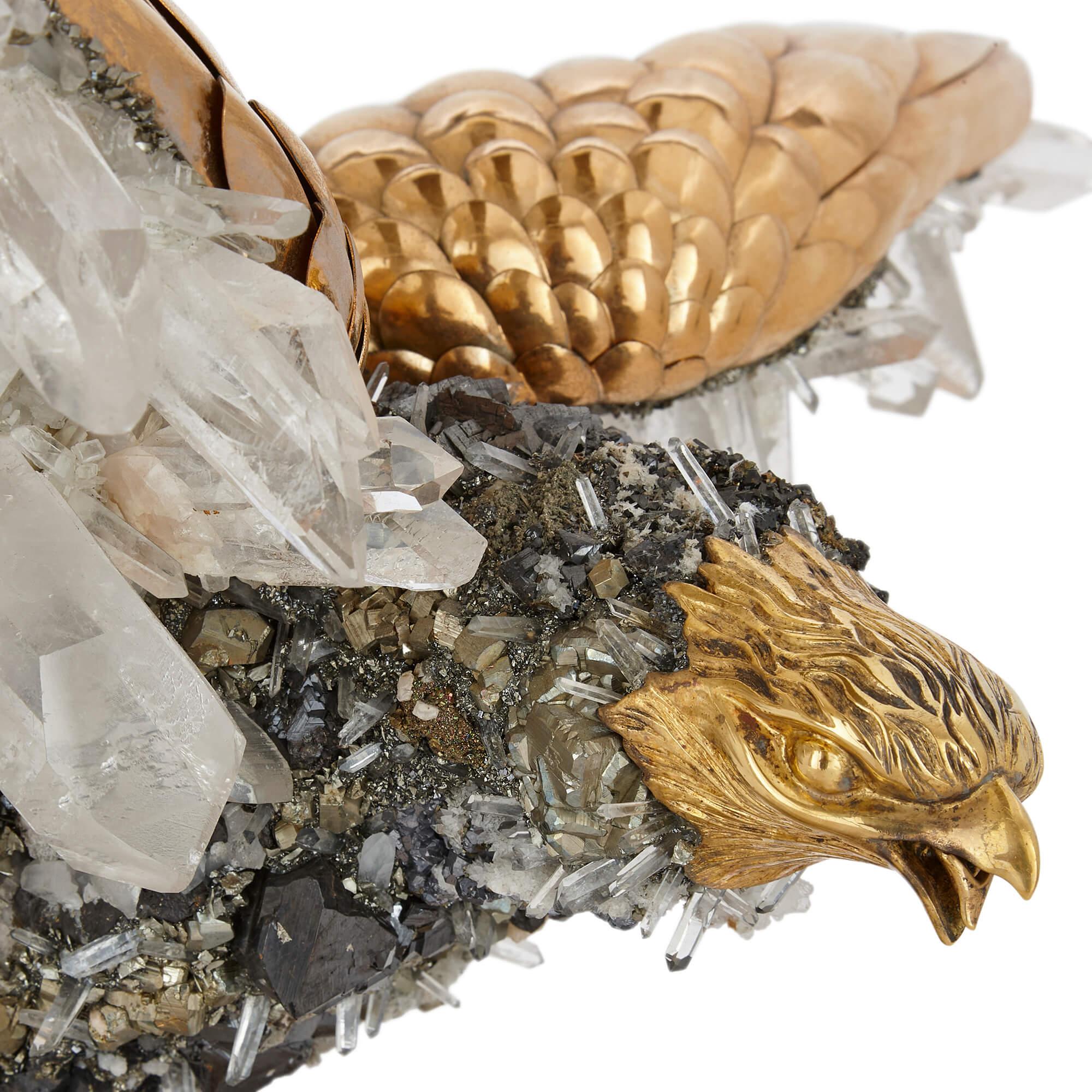 20th Century Large Quartz Crystal and Vermeil Bird Model by Asprey For Sale