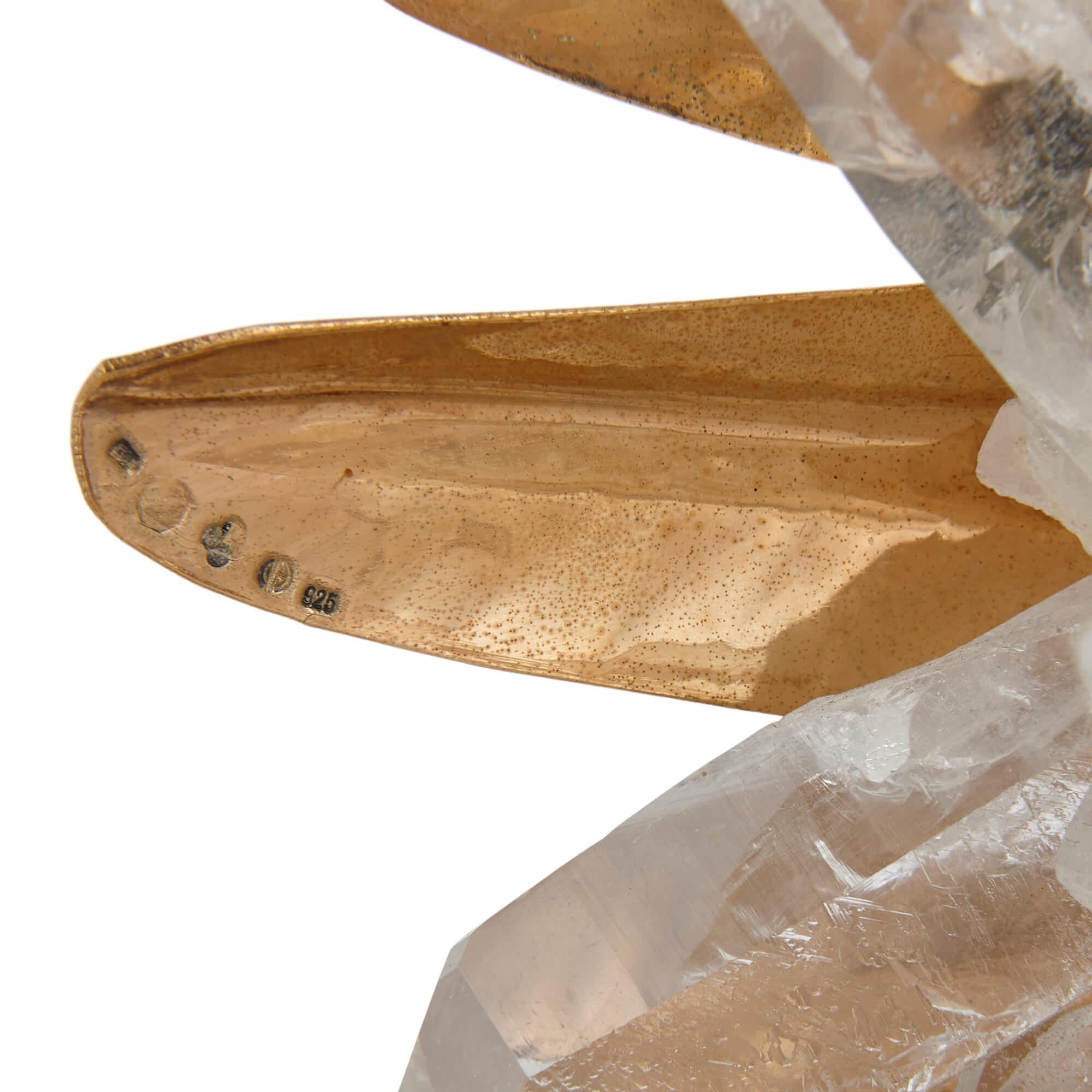 Large Quartz Crystal and Vermeil Bird Model by Asprey For Sale 1