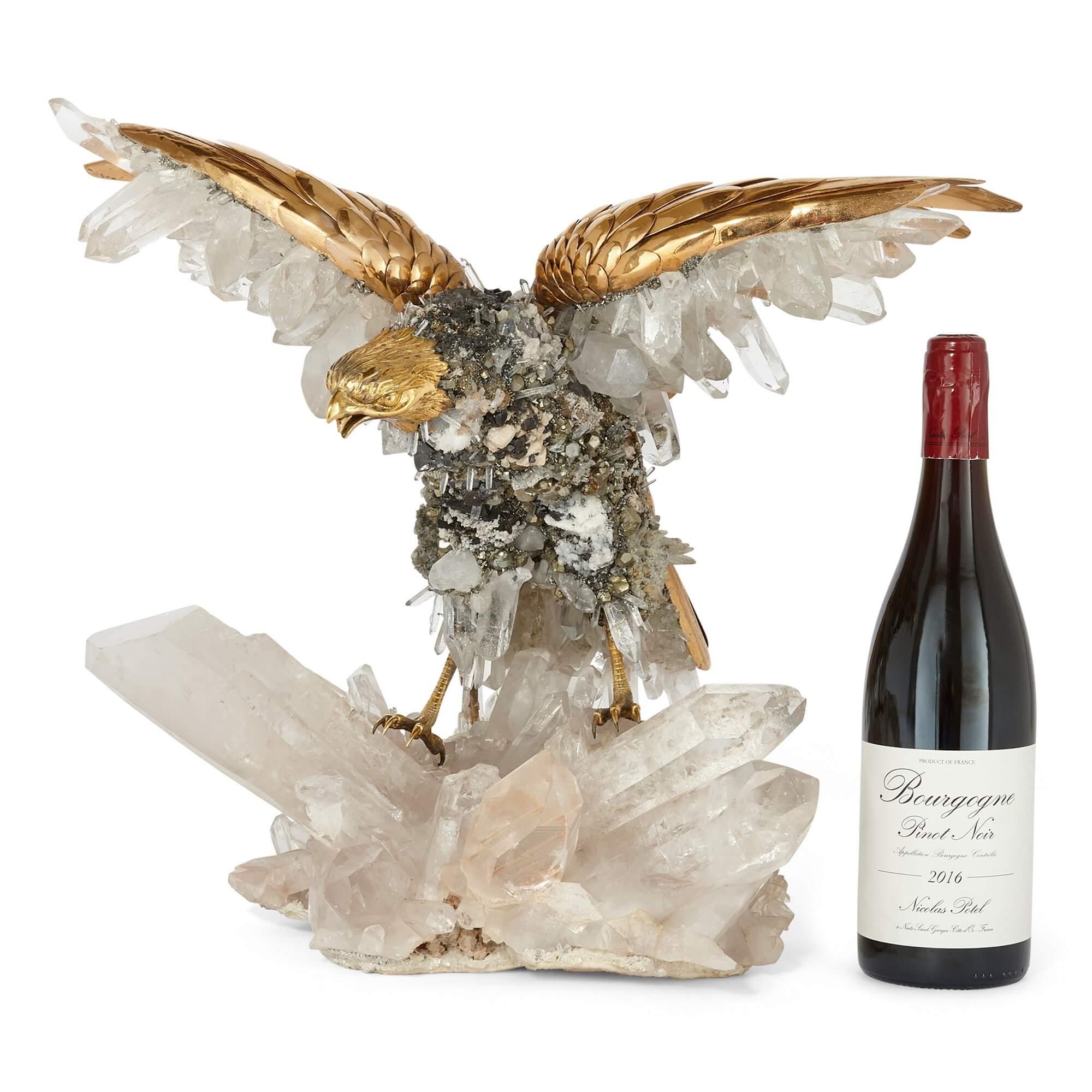 Large Quartz Crystal and Vermeil Bird Model by Asprey For Sale 3