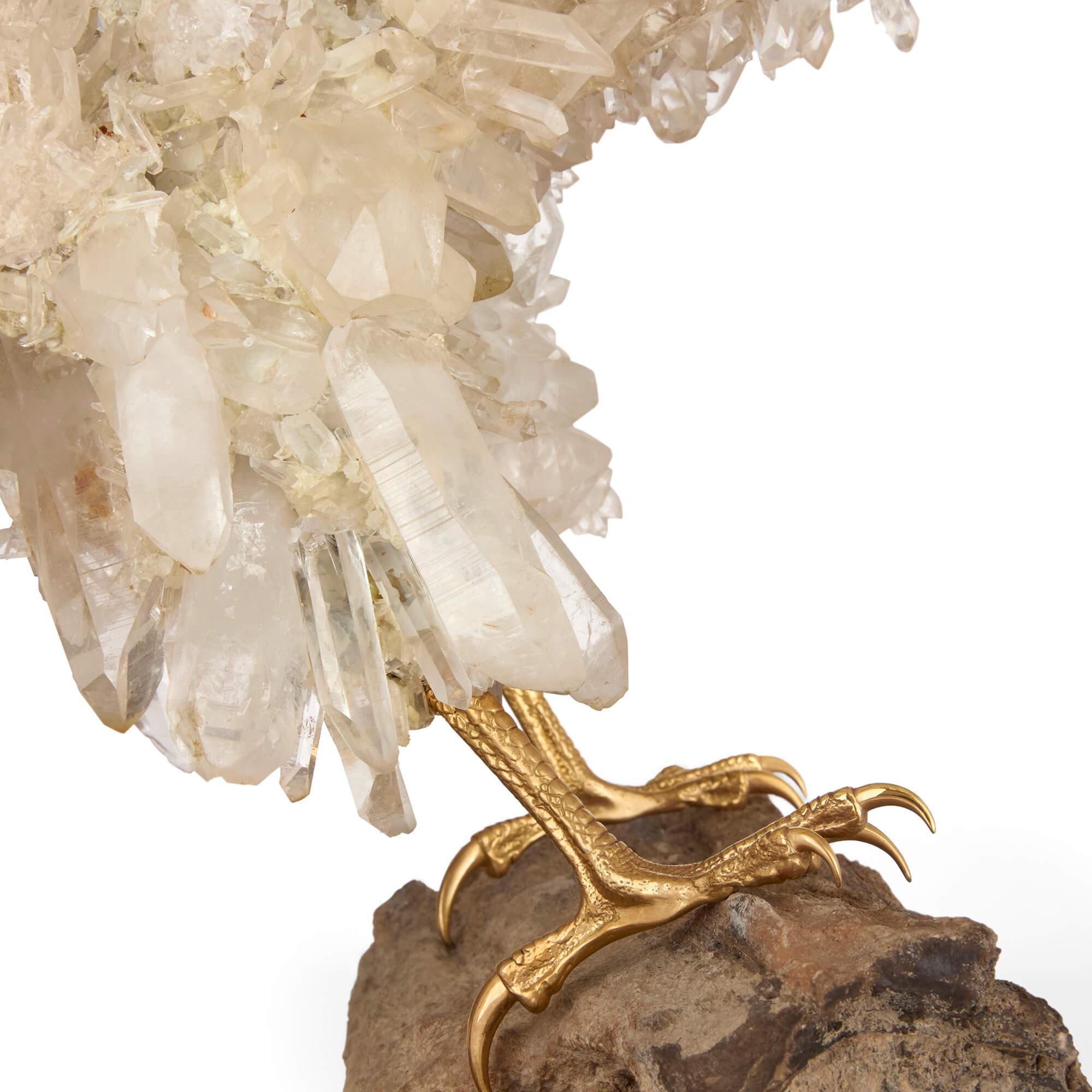 20th Century Large Quartz Crystal, Pyrite and Vermeil Model of an Eagle Attributed to Asprey For Sale