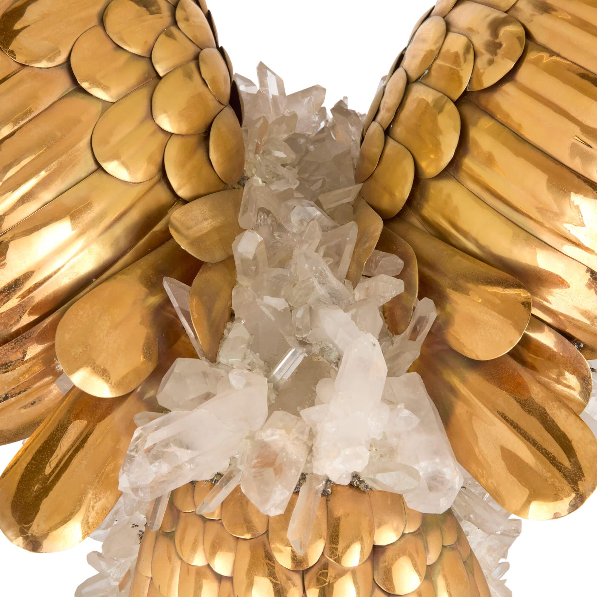 Large Quartz Crystal, Pyrite and Vermeil Model of an Eagle Attributed to Asprey For Sale 1