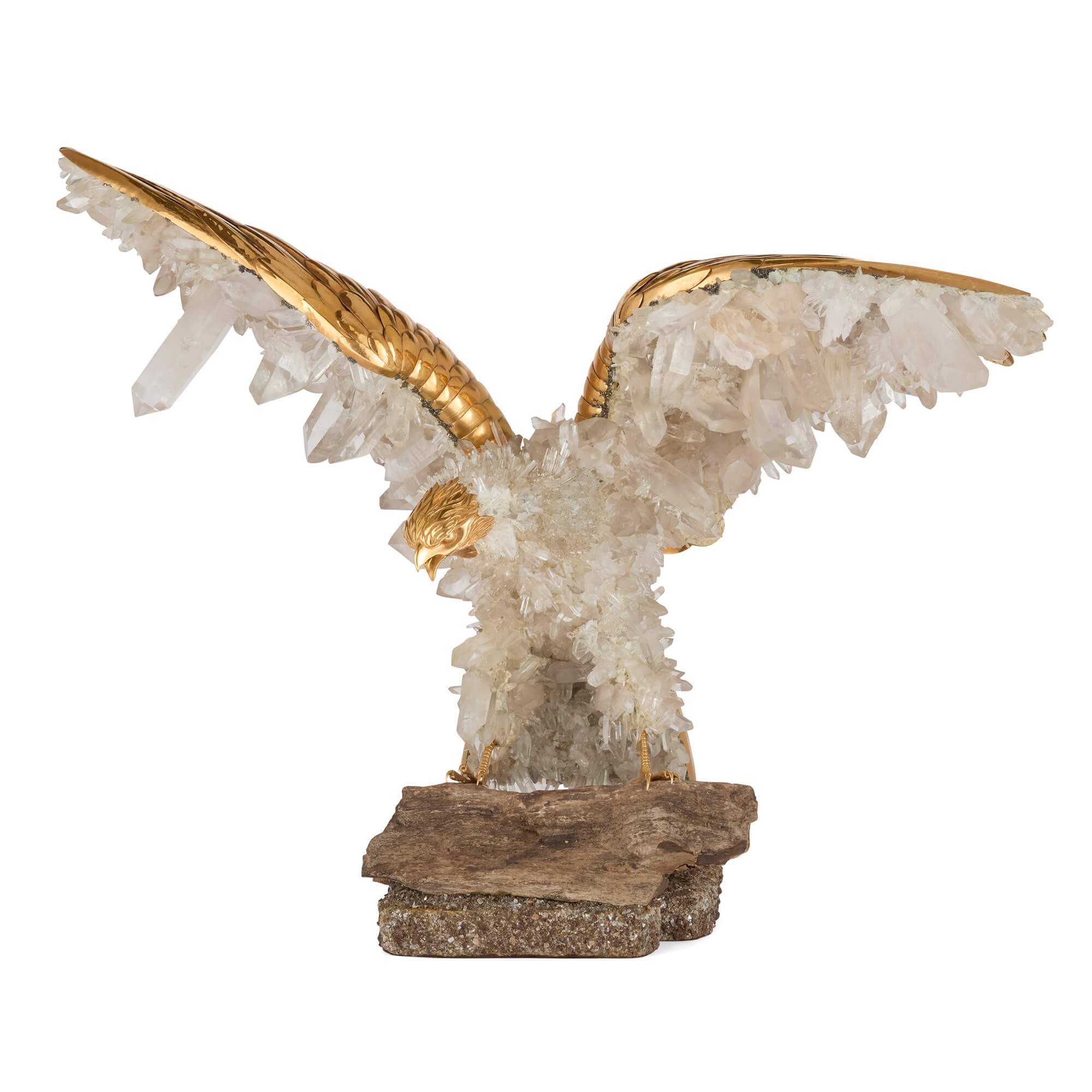 Gran Cristal de Cuarzo, Pirita y Vermeil Modelo de un Águila Atribuido a Asprey