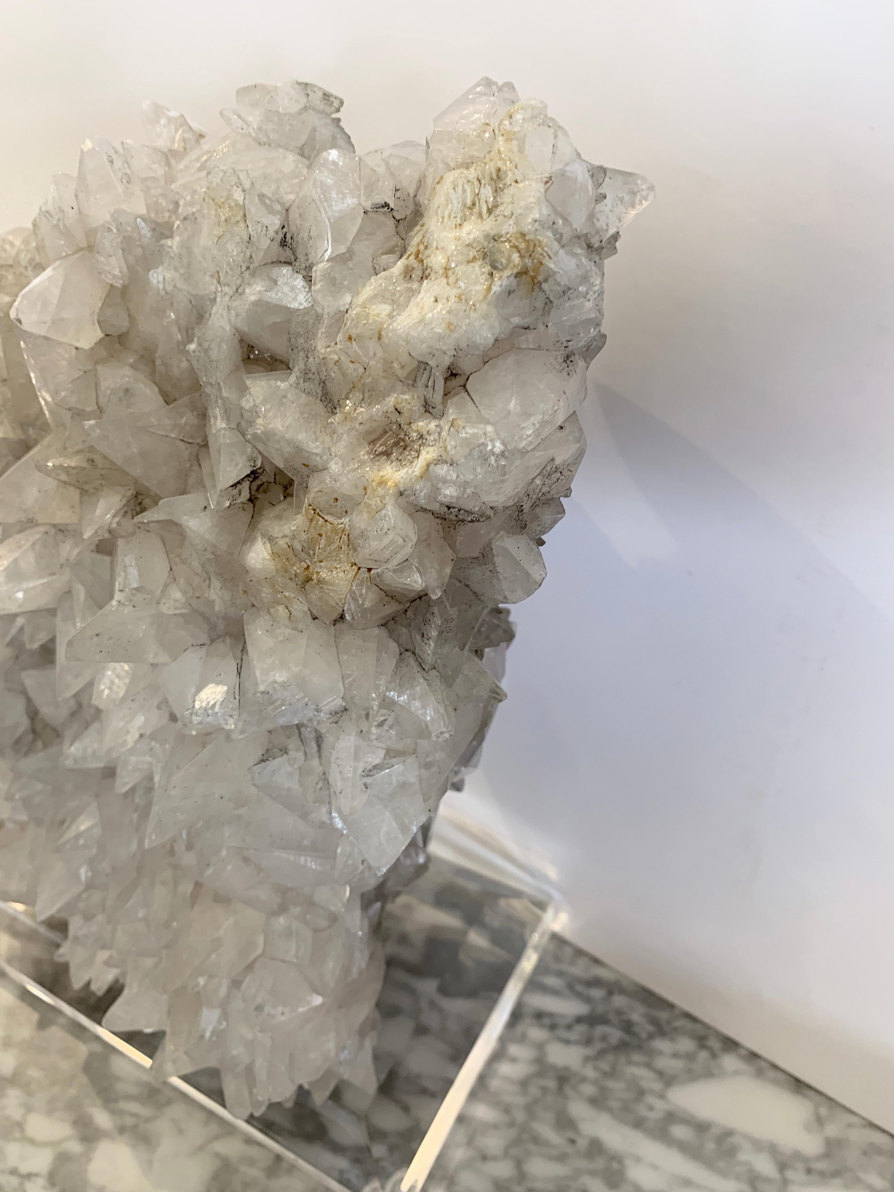 20th Century Large Quartz Crystal Specimen on Lucite Base