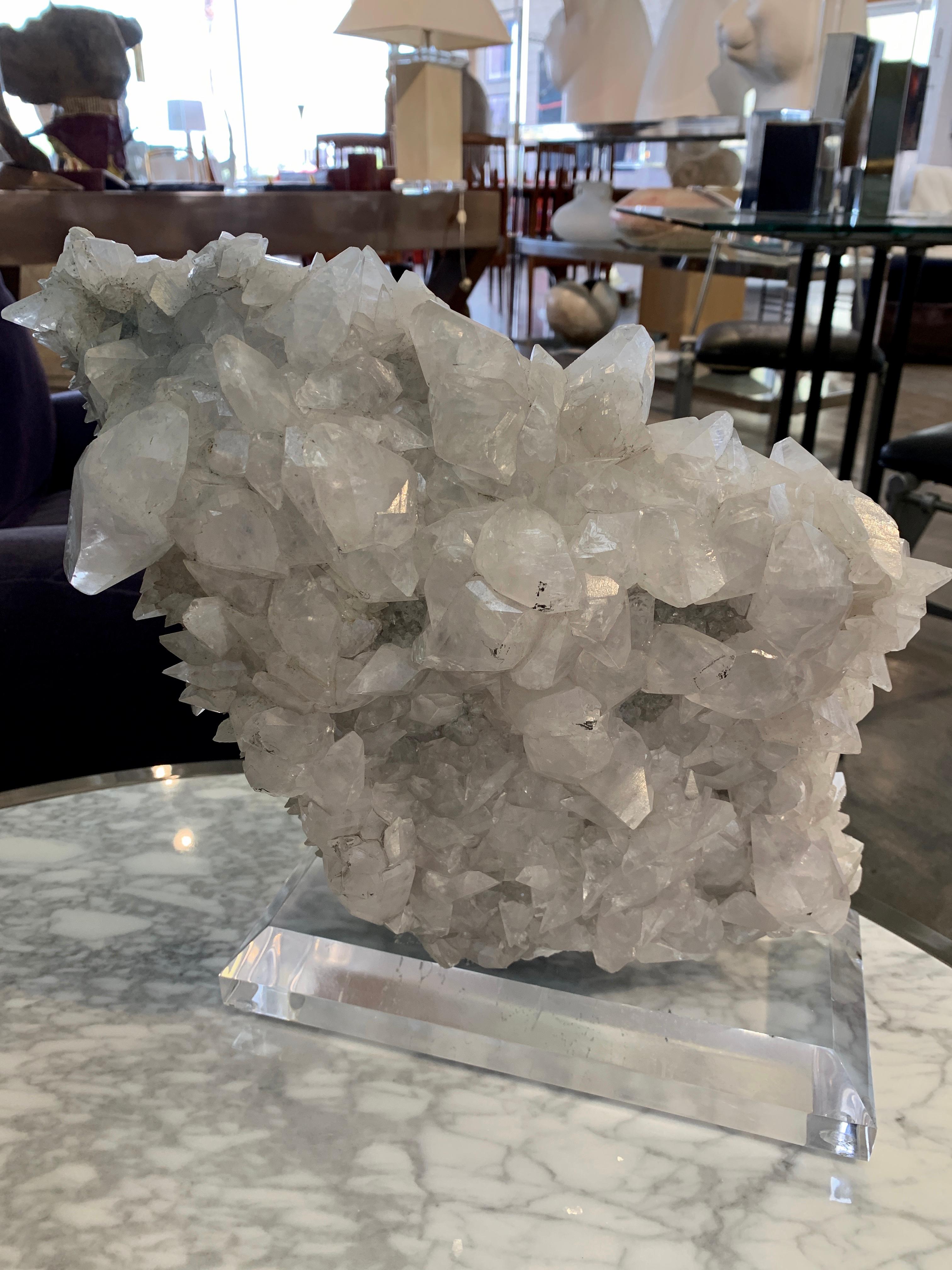 Large Quartz Crystal Specimen on Lucite Base 1