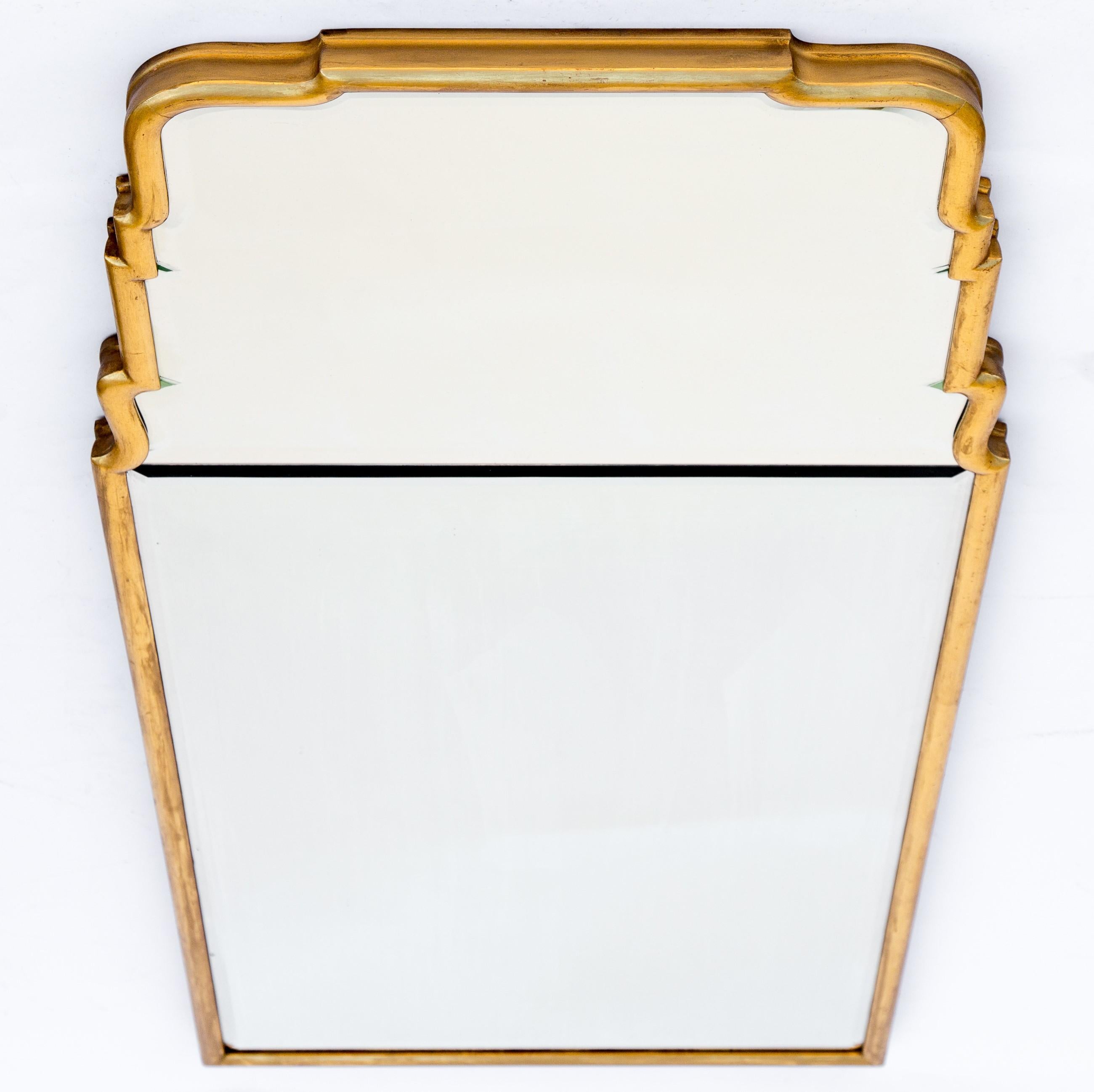 Large Queen Anne Divided Plate Giltwood Mirror, 1950s 1