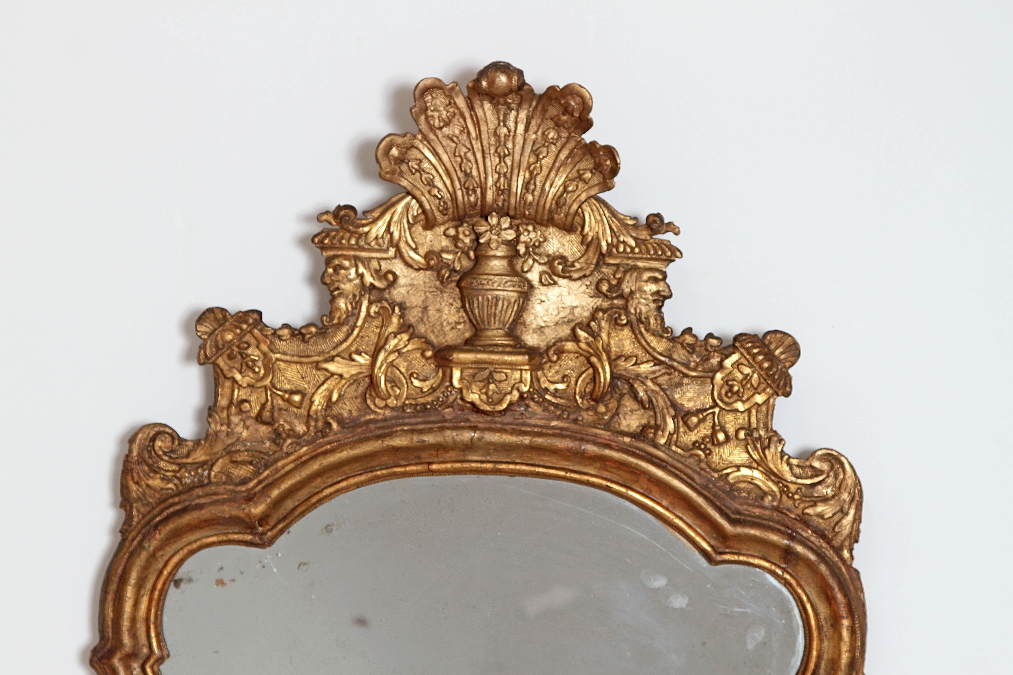 Hand-Carved Large Queen Anne Gilt-Gesso Mirror, circa 1710