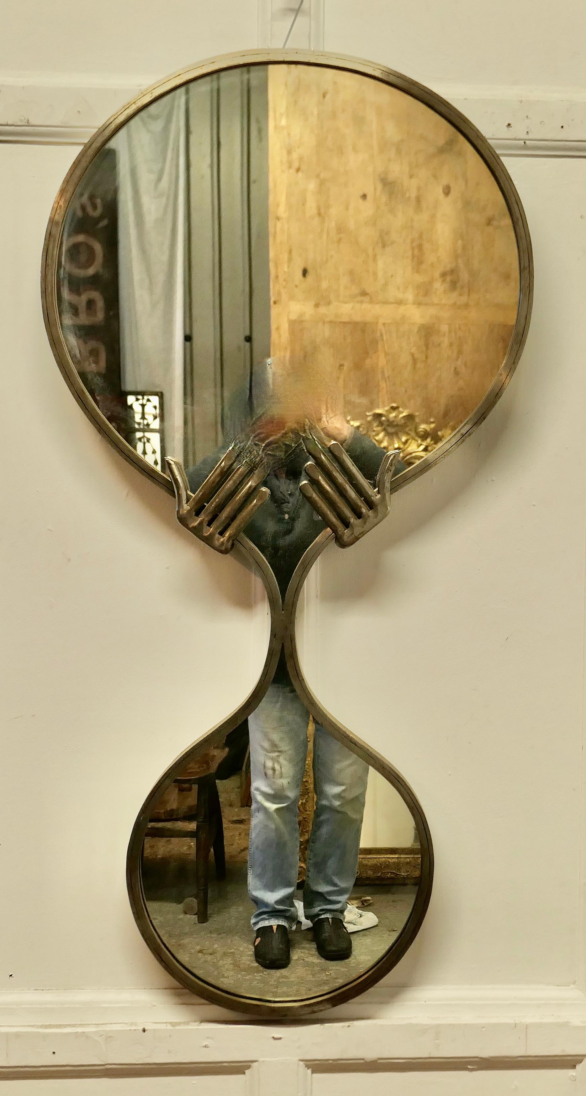 Steel Large Quirky Mid Century One Off Designer Wall Mirror   A figure of 8 frame For Sale