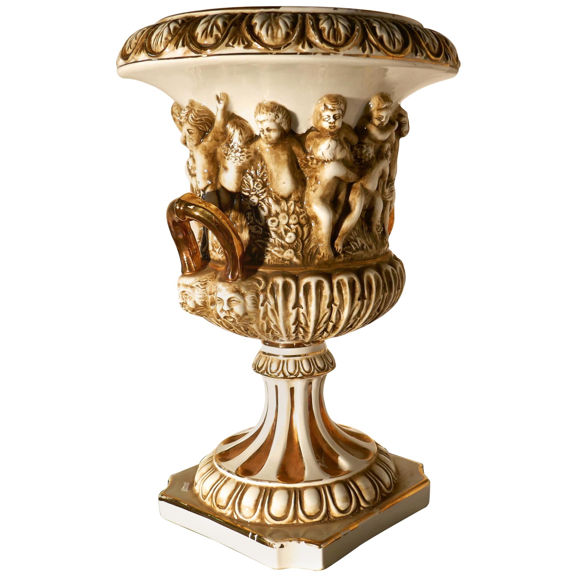 Large R Capodimonte Italian Porcelain Figural Urn, Vase