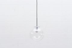 Large Raak Clear Blown Glass Globe with Chrome Hardware and Black Cord
