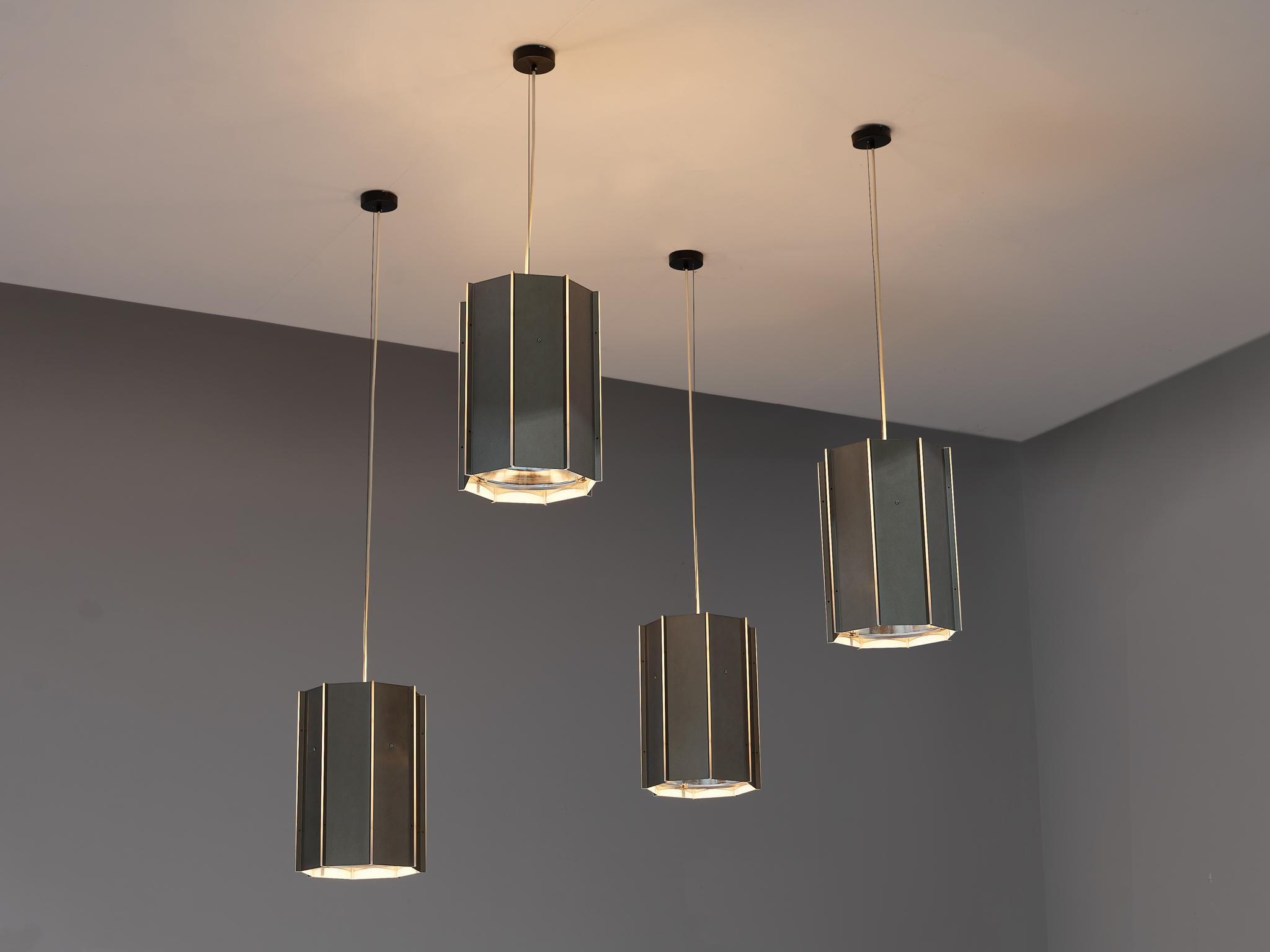 Large RAAK Pendants Model 'B-1011' in Aluminum and Perspex  For Sale 1