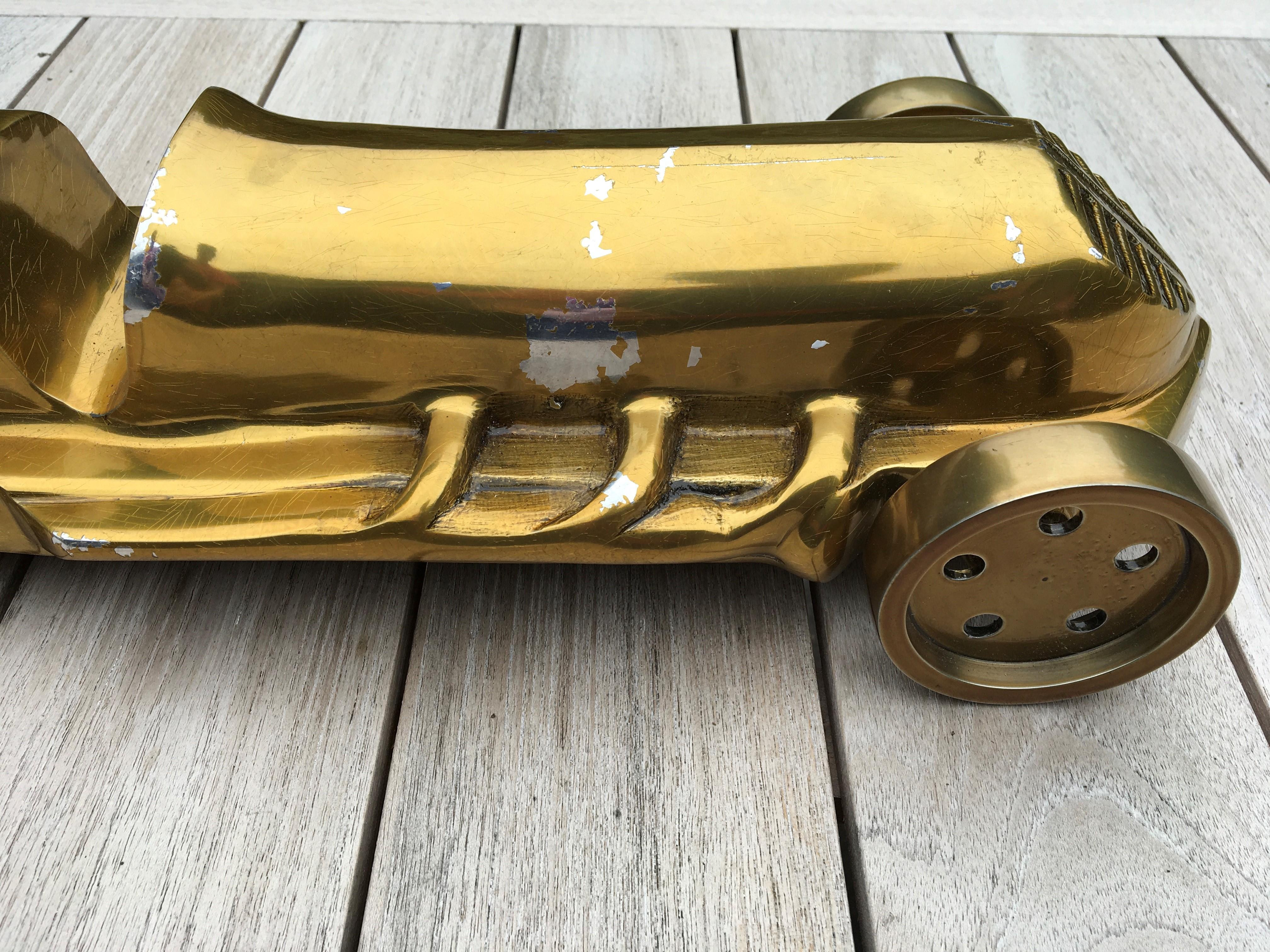 Large Racing Car Model, Polished Aluminium with Gold Finish 3