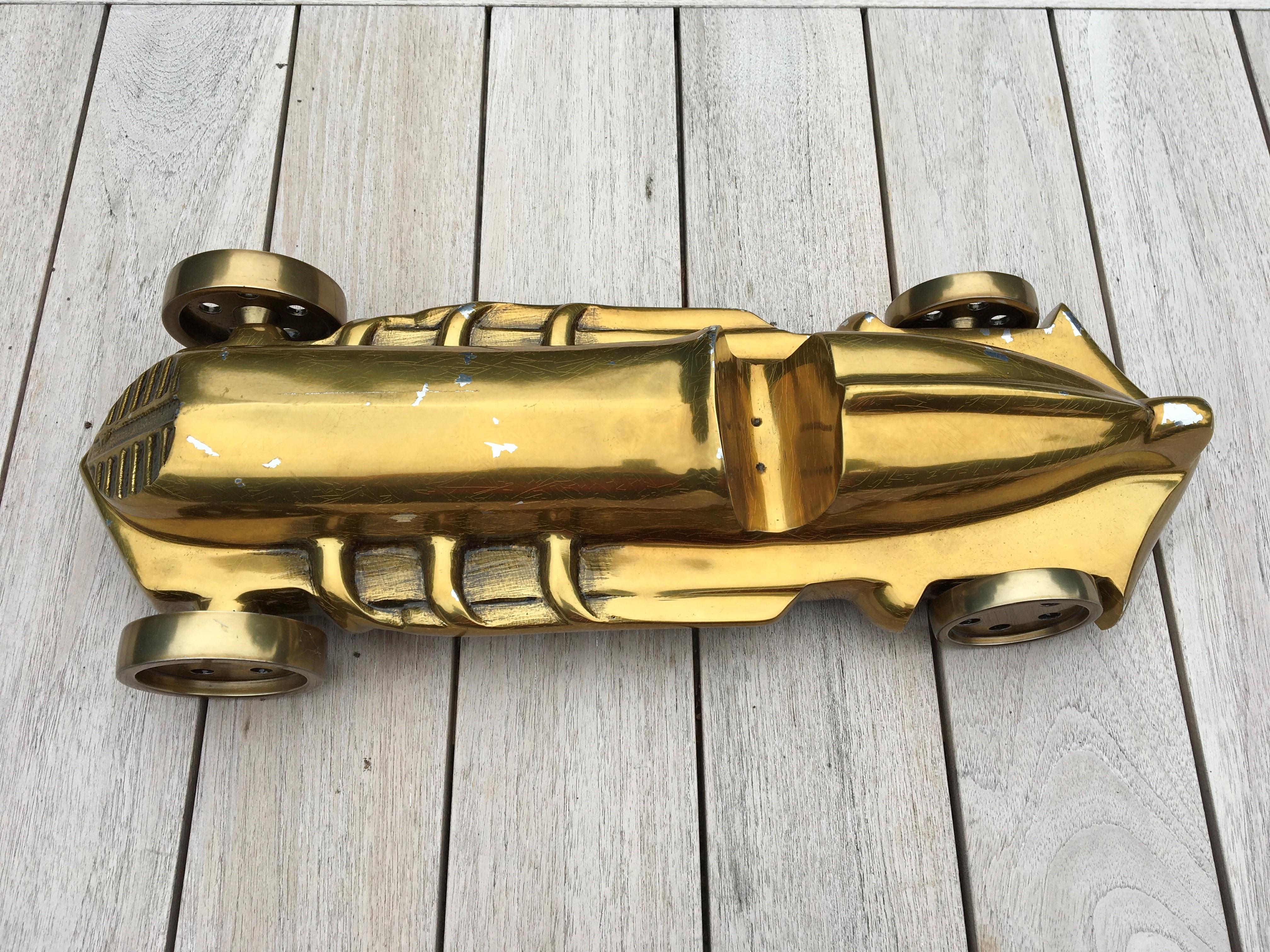 Industrial Large Racing Car Model, Polished Aluminium with Gold Finish