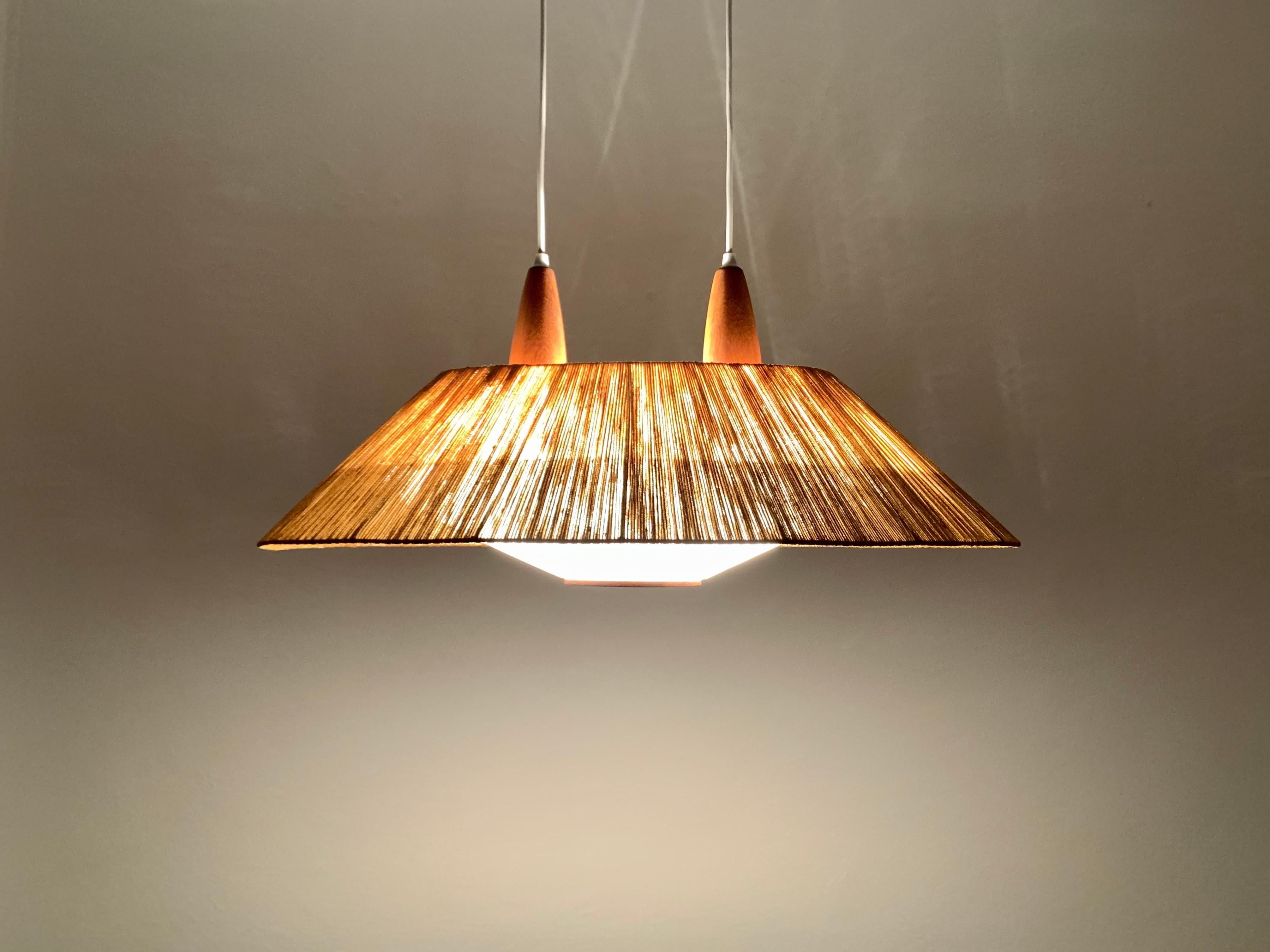 Large Raffia Bast and Teak Pendant Lamp from Temde For Sale 1