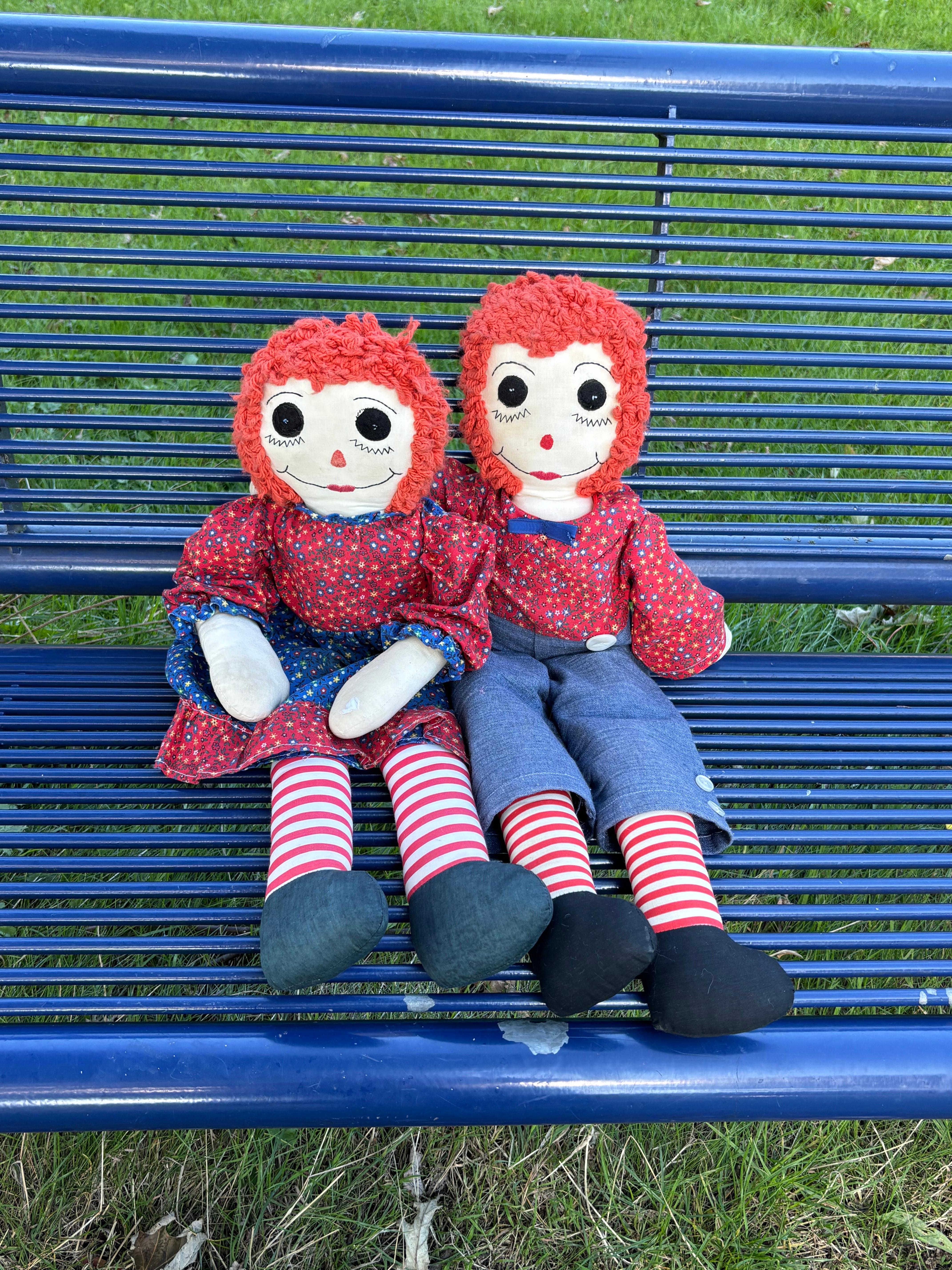 Folk Art Large Rag Dolls after Famous Raggedy Ann and Andy, Ca. 1915 For Sale