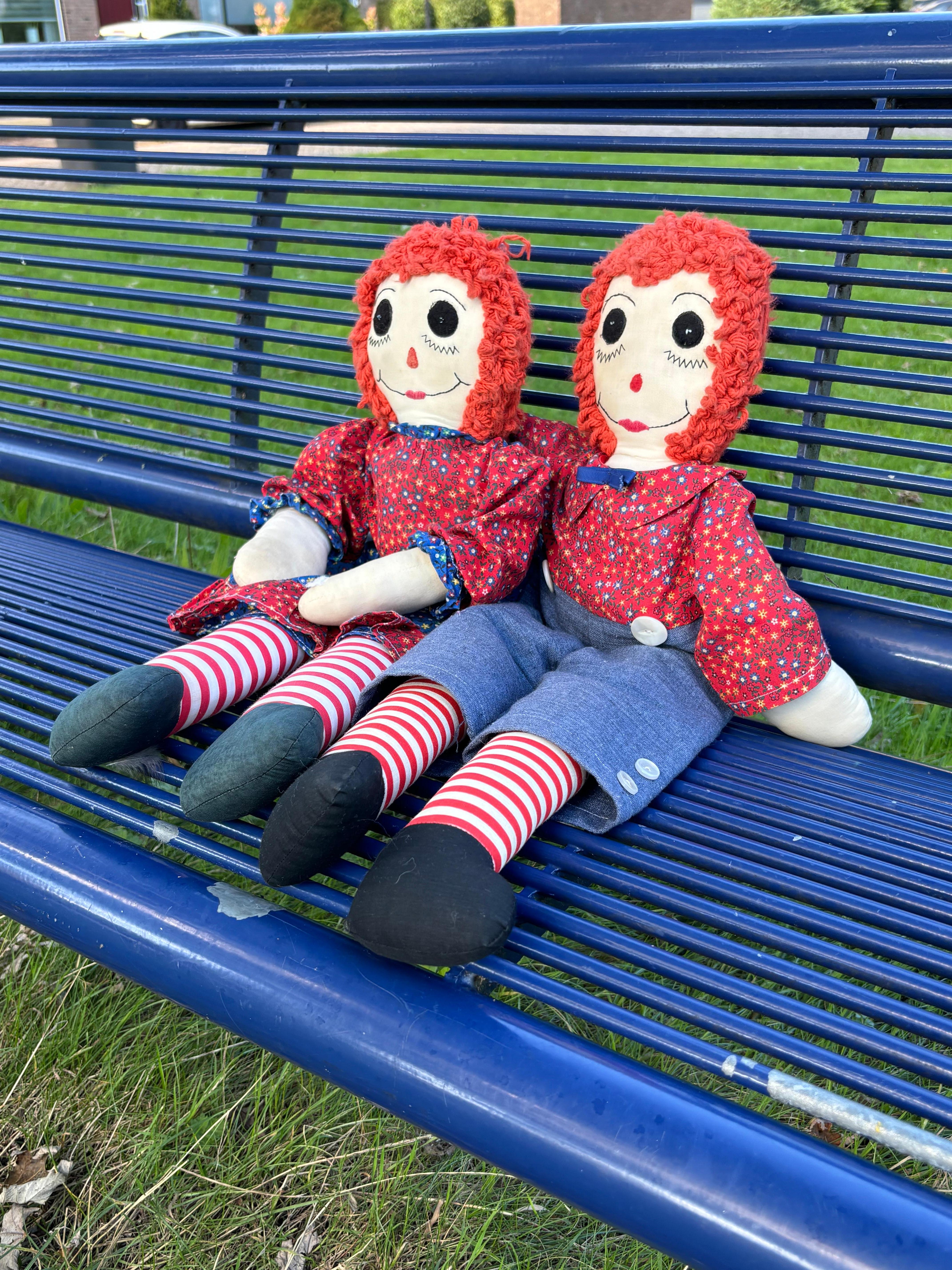 Fabric Large Rag Dolls after Famous Raggedy Ann and Andy, Ca. 1915 For Sale
