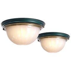 Large Railroad Car Flush Mount Domes, Pair