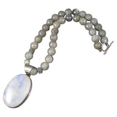 Collar Colgante de Labradorita Arco Iris Grande 17 Pulgadas