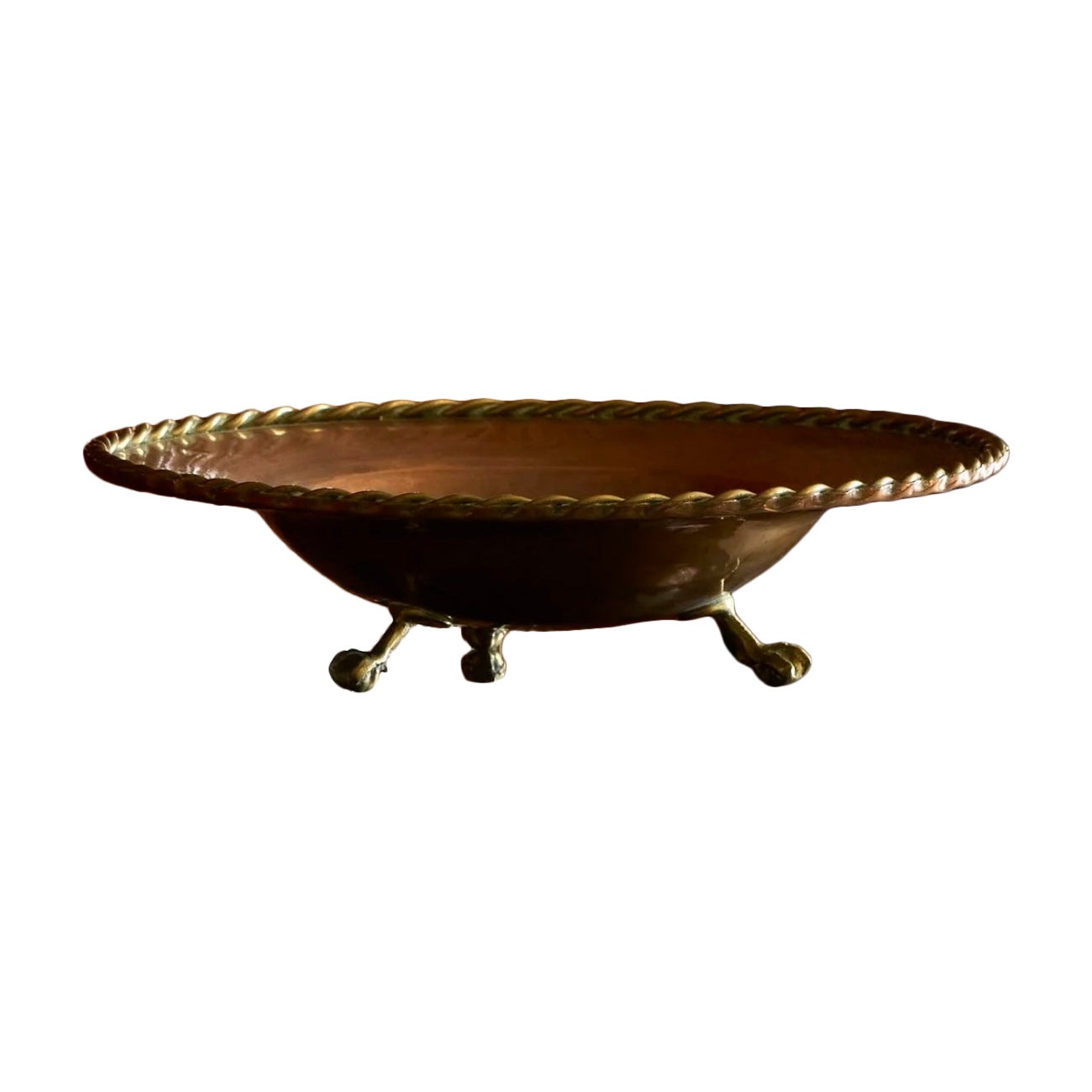 Large Raised Centerpiece Bowl with Braided Edge in Patinated Copper 1930s For Sale