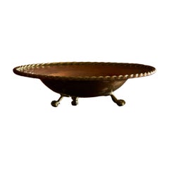 Large Raised Centerpiece Bowl with Braided Edge in Patinated Copper 1930s