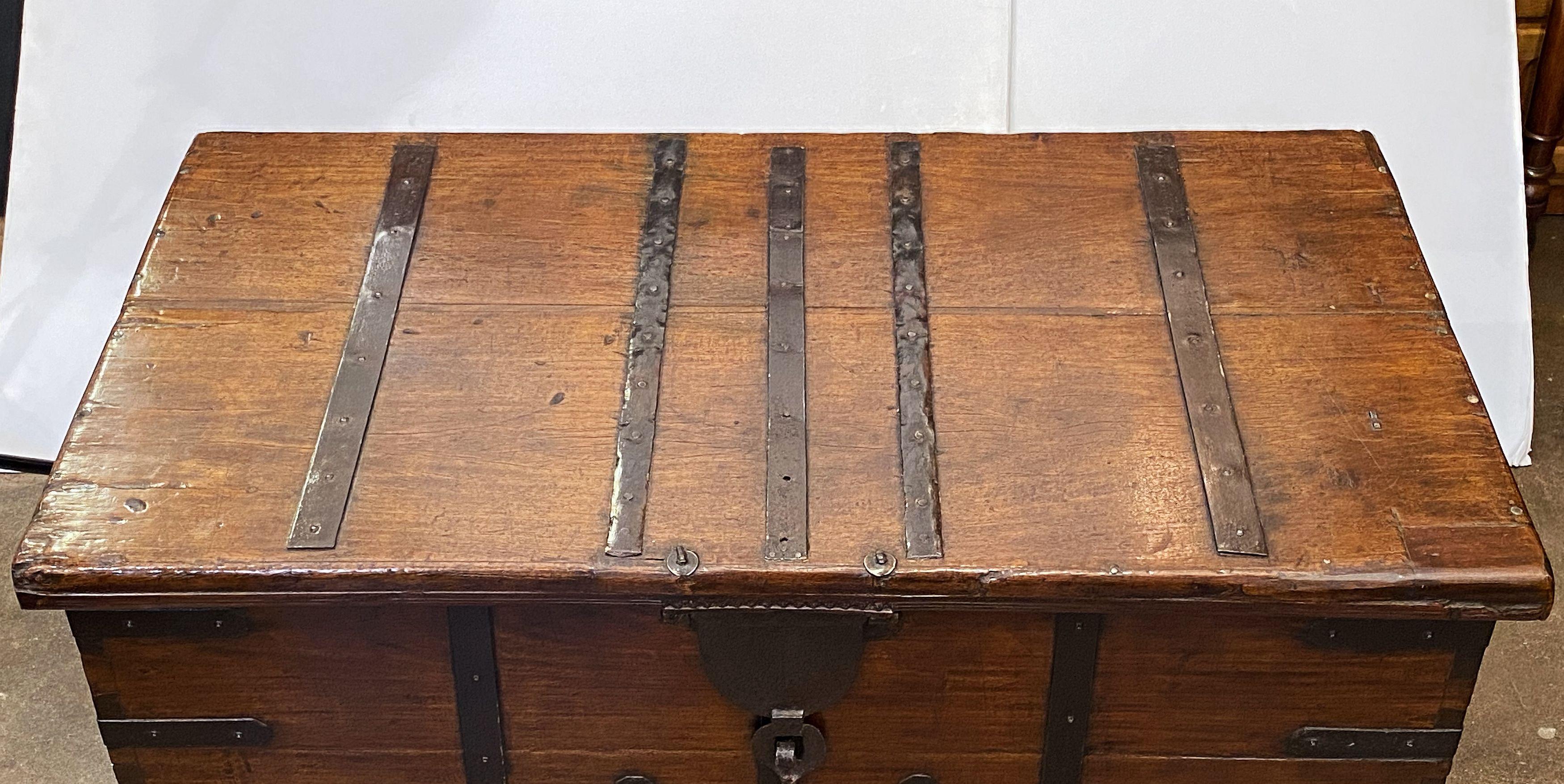 Indian Large Rajasthan Trunk of Iron and Teak from British Colonial India 'The Raj'