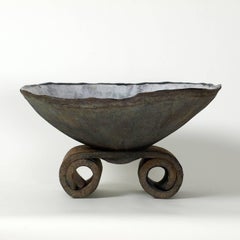 Large Raku Ceramic Bowl on Pedestal by Gisele Buthod-Garçon France 1980s